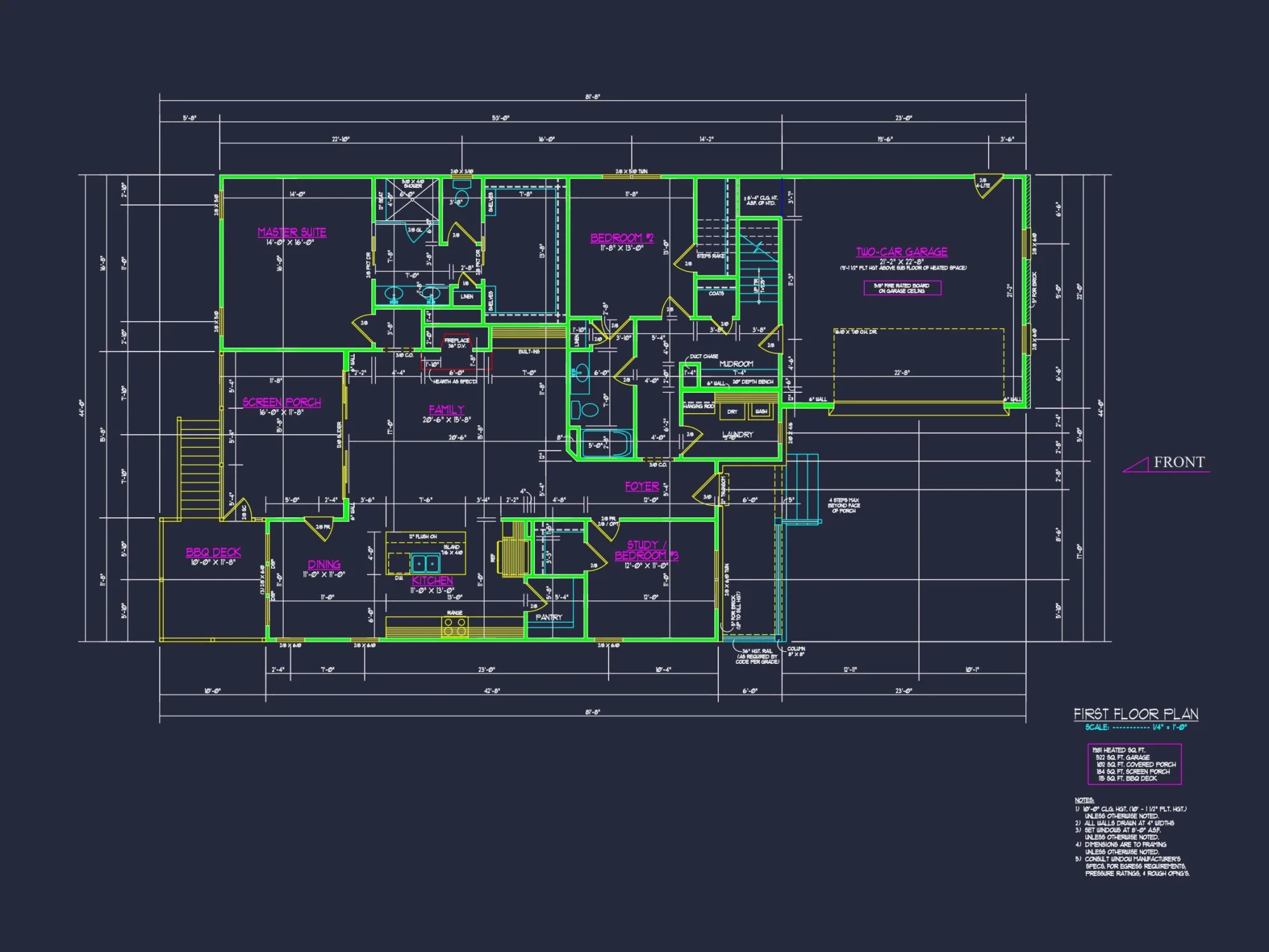 Modern Craftsman house Plan with 1.5 Stories and Open Floor Plan