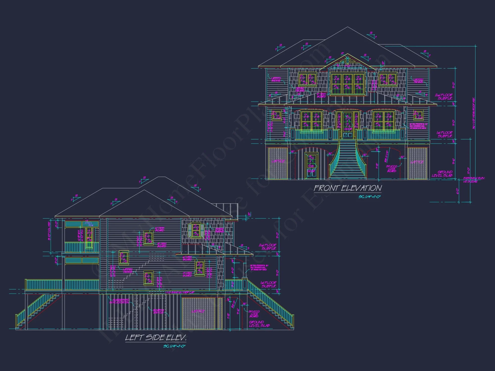 Coastal house Plan with 2 Floors and Modern CAD Designs