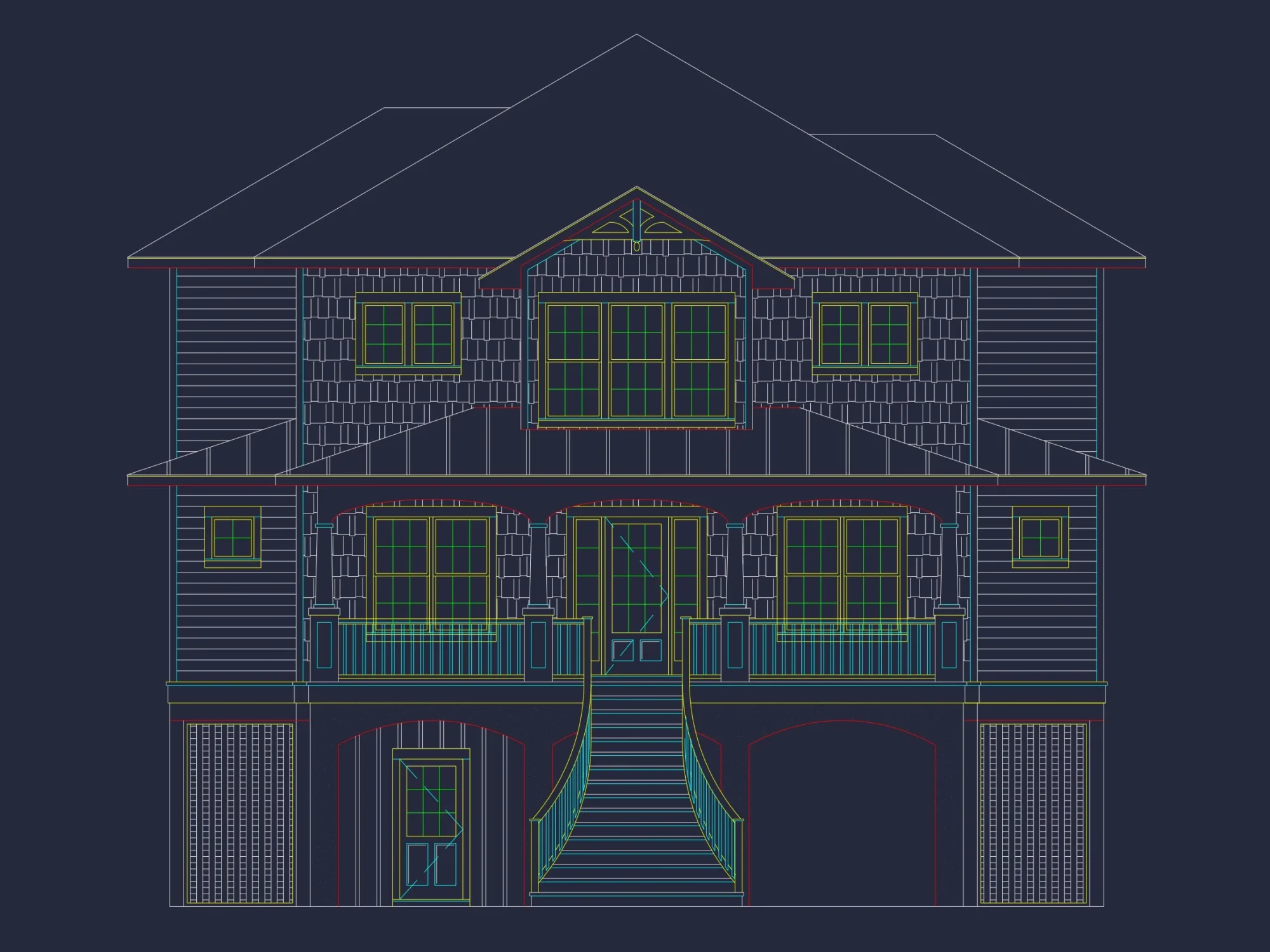 Coastal house Plan with 2 Floors and Modern CAD Designs