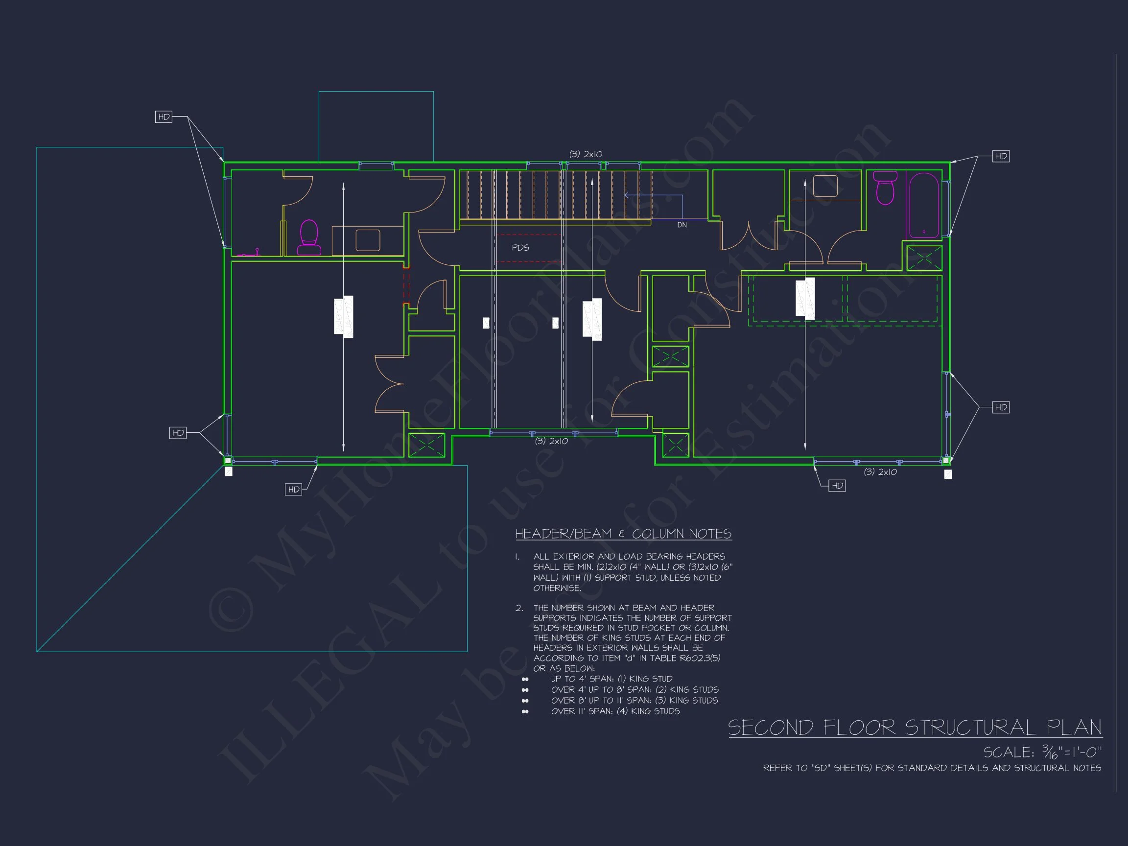Efficient house Plan with CAD Designs and 3 Bedrooms