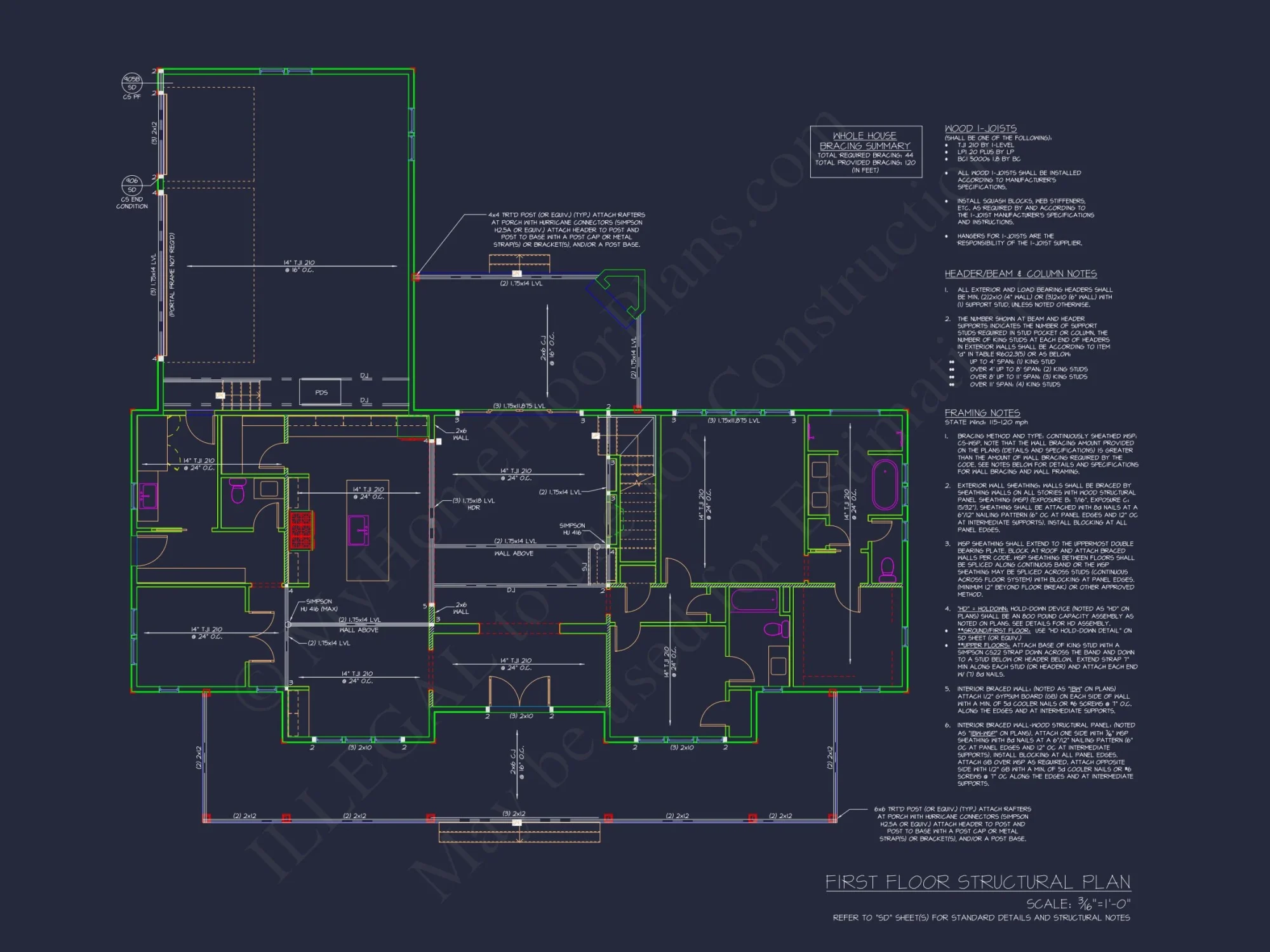 Traditional Craftsman house Floor Plan with CAD Designs