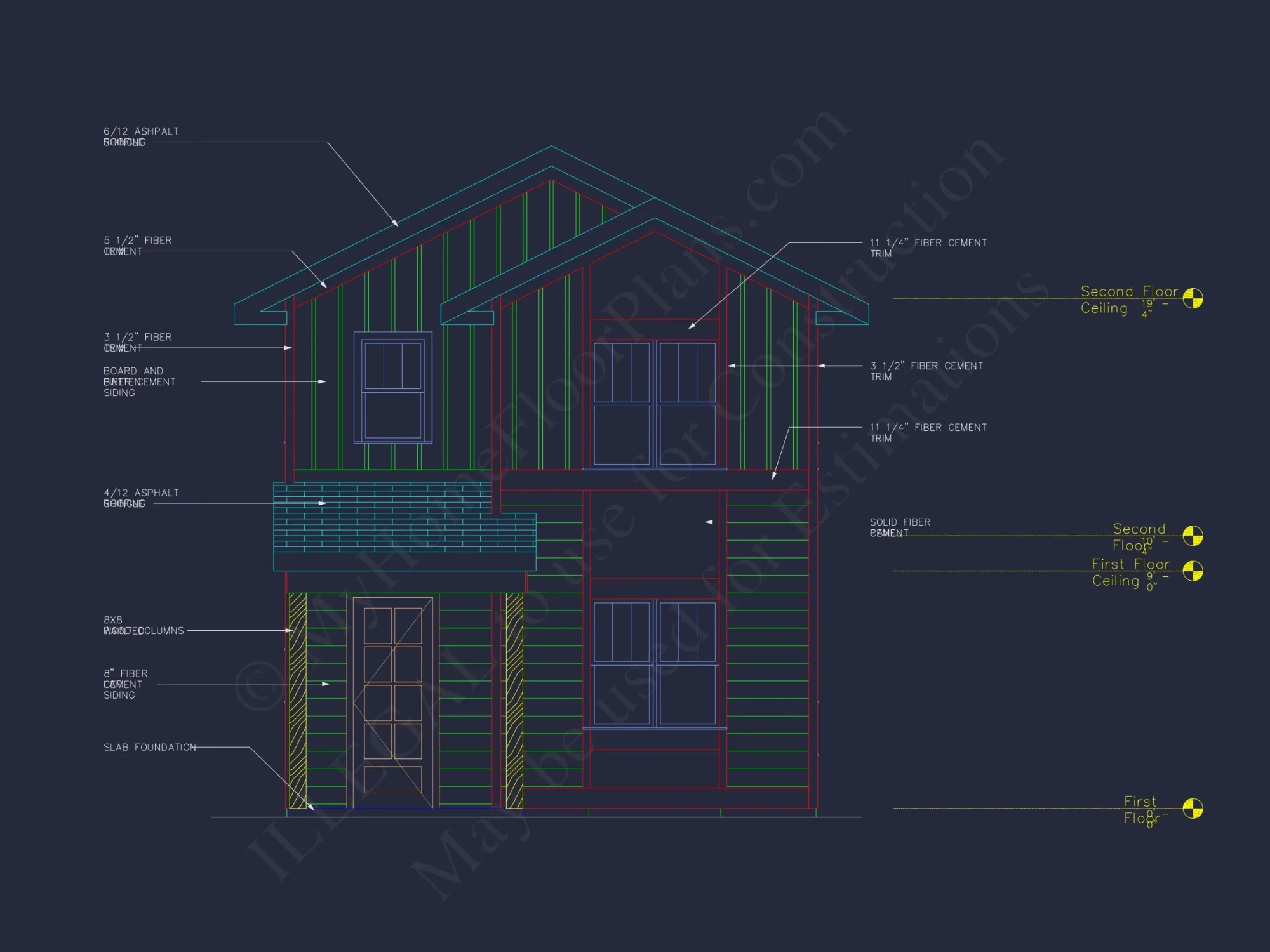 Modern house Plan with 2 Story Design & CAD Blueprint