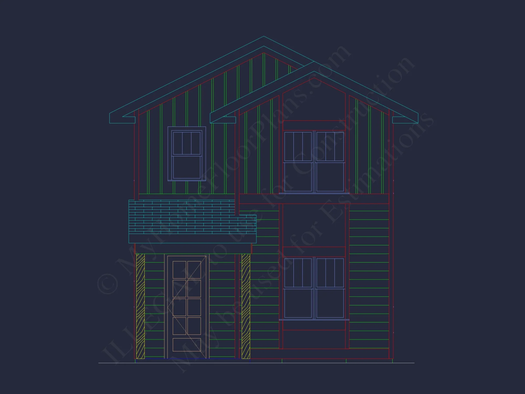 Modern house Plan with 2 Story Design & CAD Blueprint