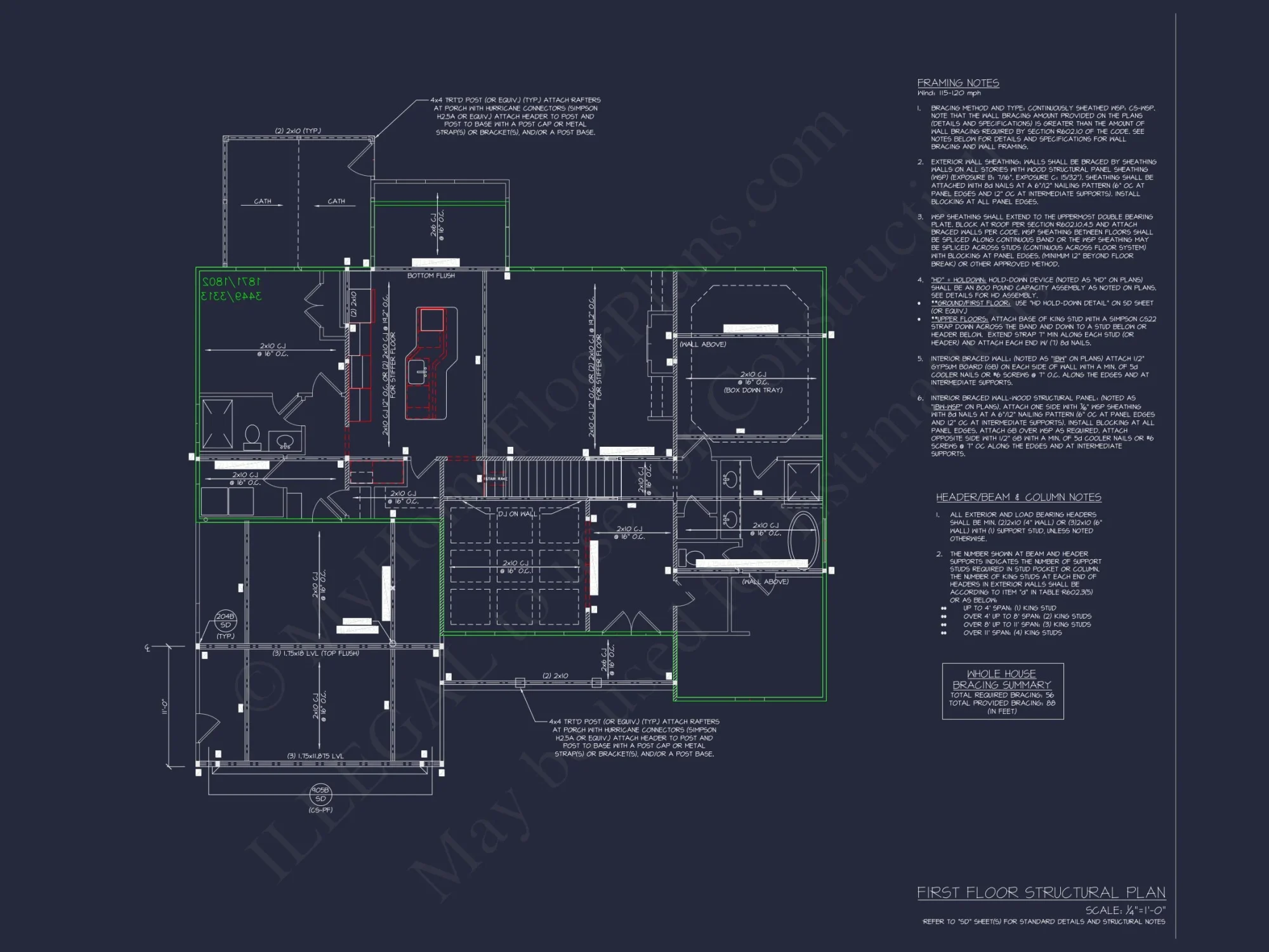 4-Bedroom house CAD Plan with 2-Car Garage and Loft