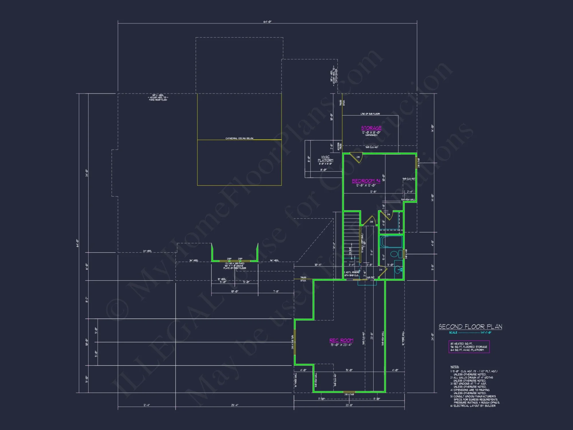Craftsman house Floor Plan - 4 Bedrooms, 3.5 Baths, Blueprint CAD Design