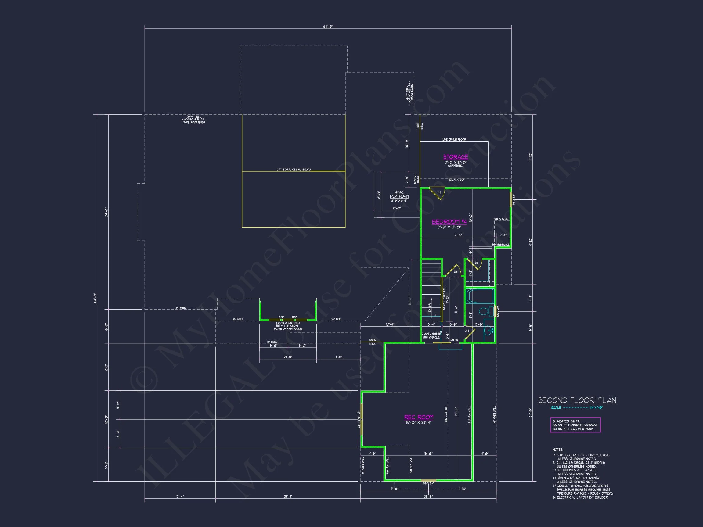 Craftsman house Floor Plan - 4 Bedrooms, 3.5 Baths, Blueprint CAD Design