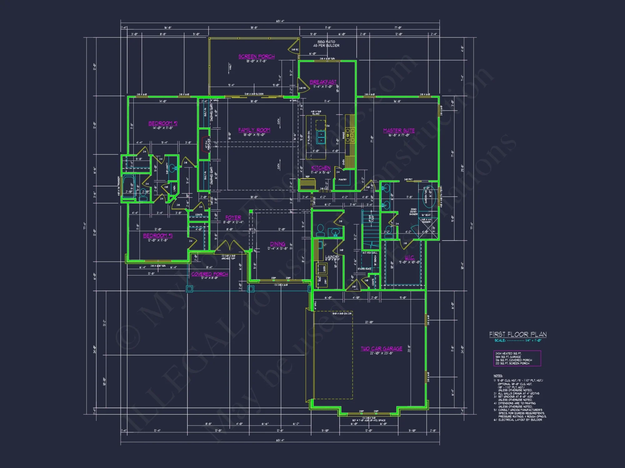 Craftsman house Floor Plan - 4 Bedrooms, 3.5 Baths, Blueprint CAD Design