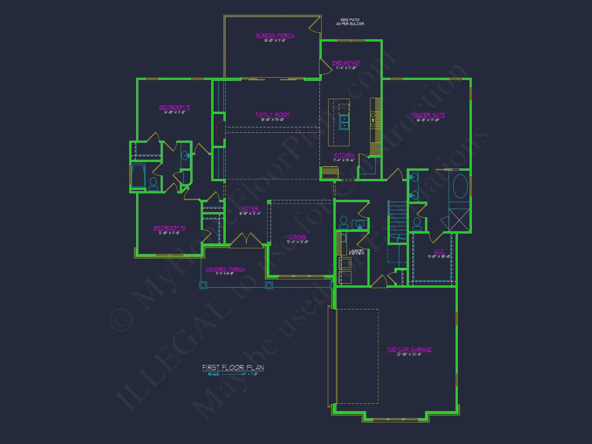 Craftsman house Floor Plan - 4 Bedrooms, 3.5 Baths, Blueprint CAD Design