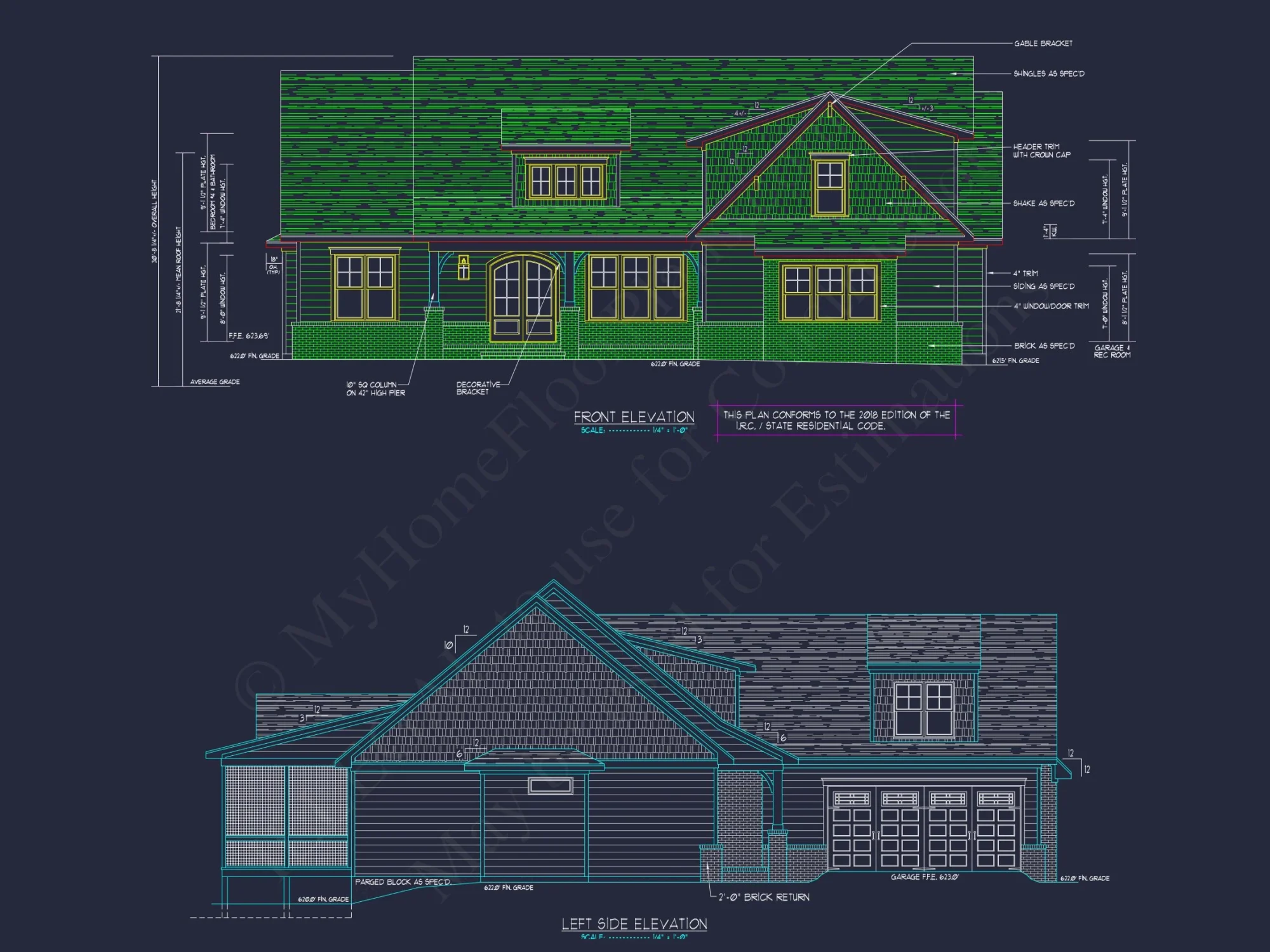 Craftsman house Floor Plan - 4 Bedrooms, 3.5 Baths, Blueprint CAD Design