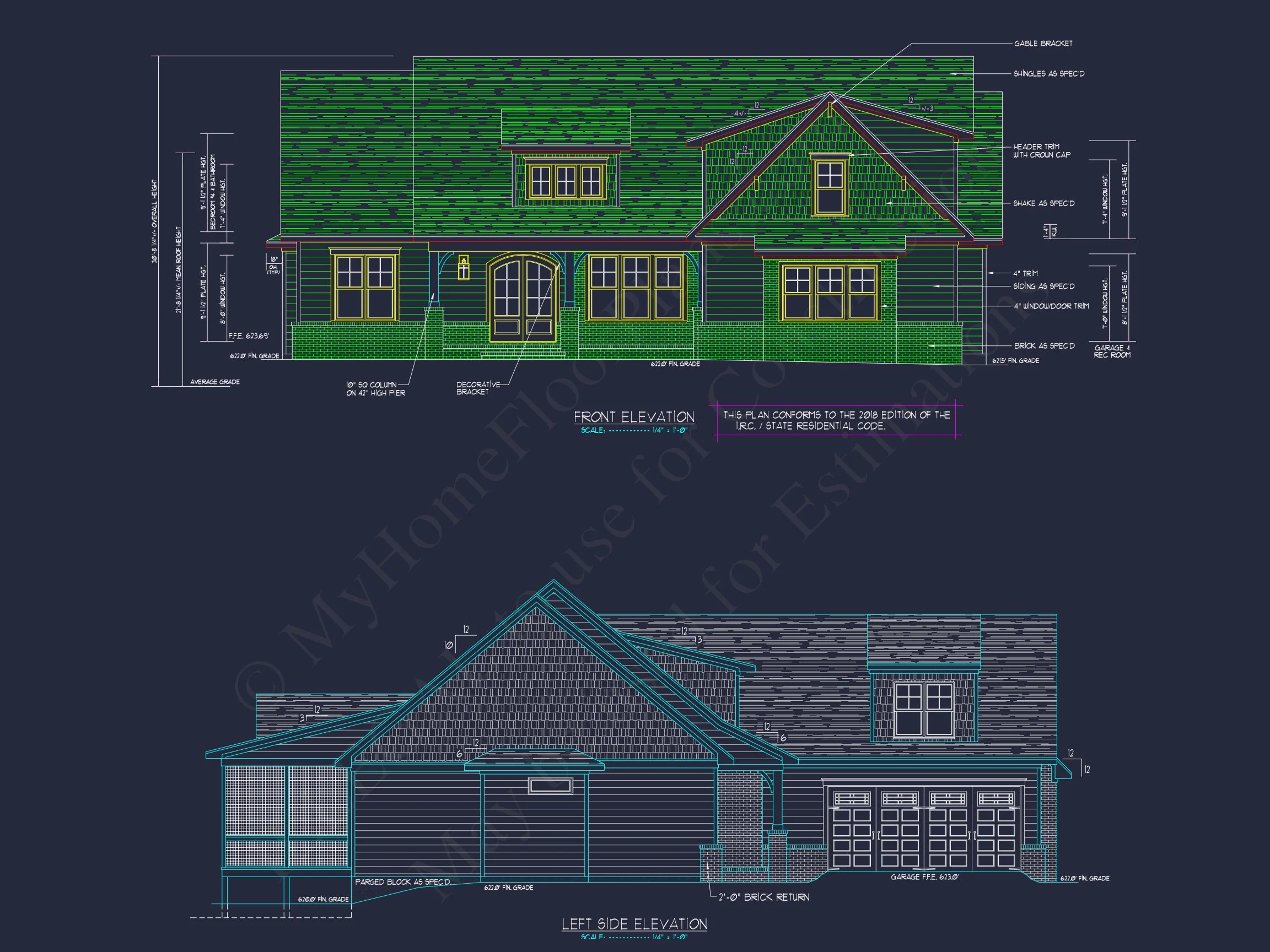 Craftsman house Floor Plan - 4 Bedrooms, 3.5 Baths, Blueprint CAD Design