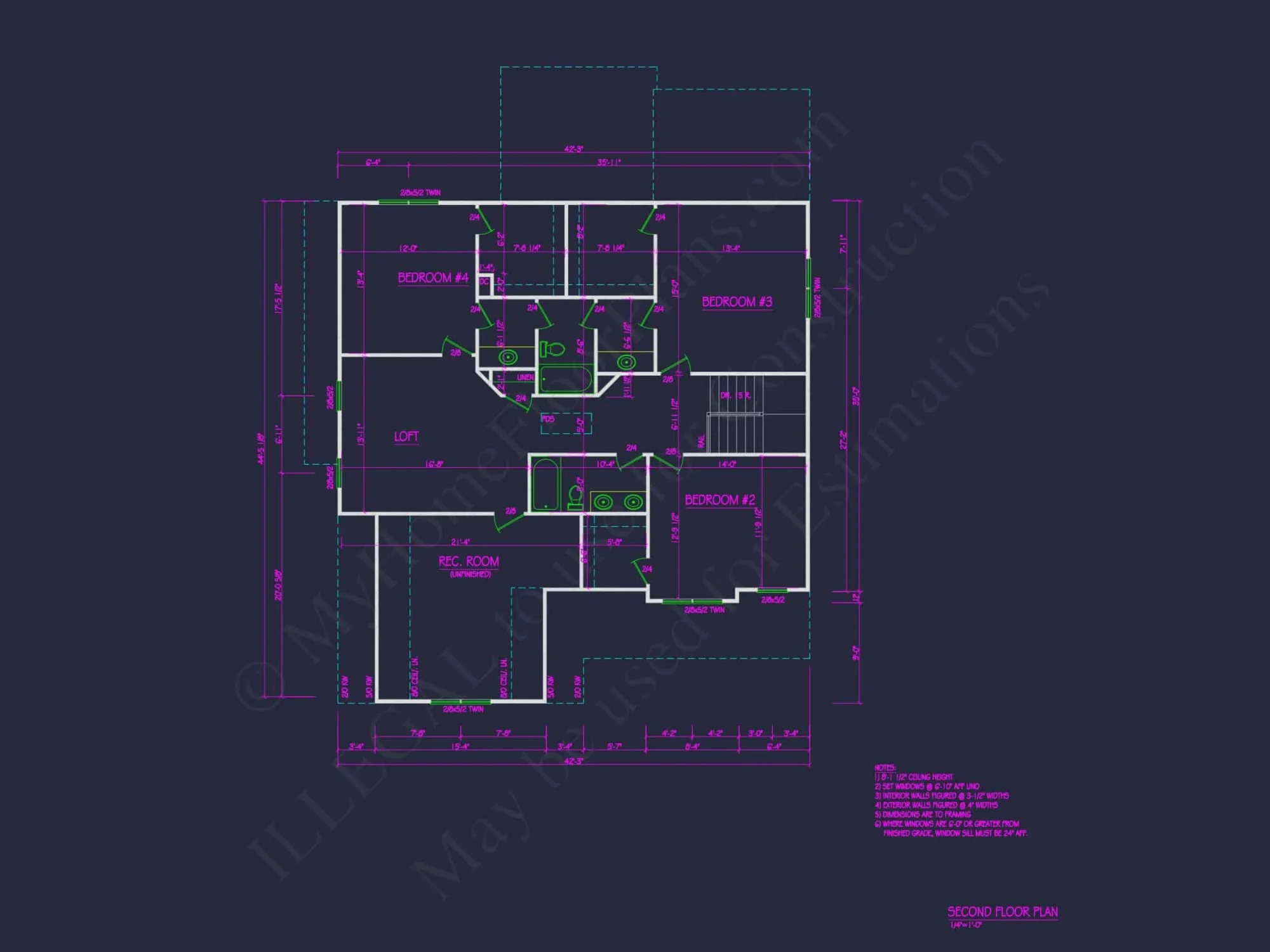 Modern Craftsman house Plan with 4 Bedrooms and 2 Floors