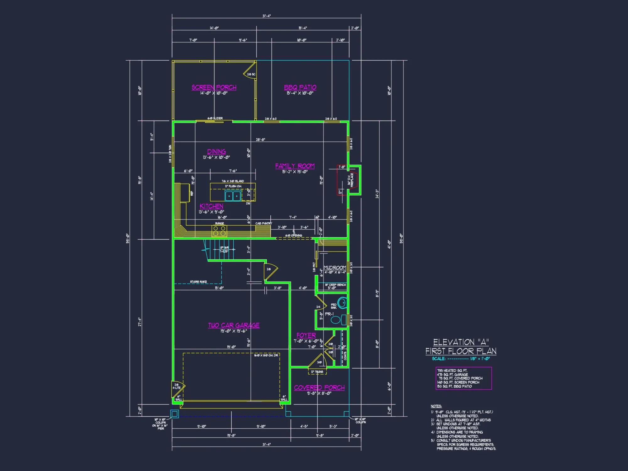 Modern Craftsman house Plan with 2 Floors & Detailed CAD Designs