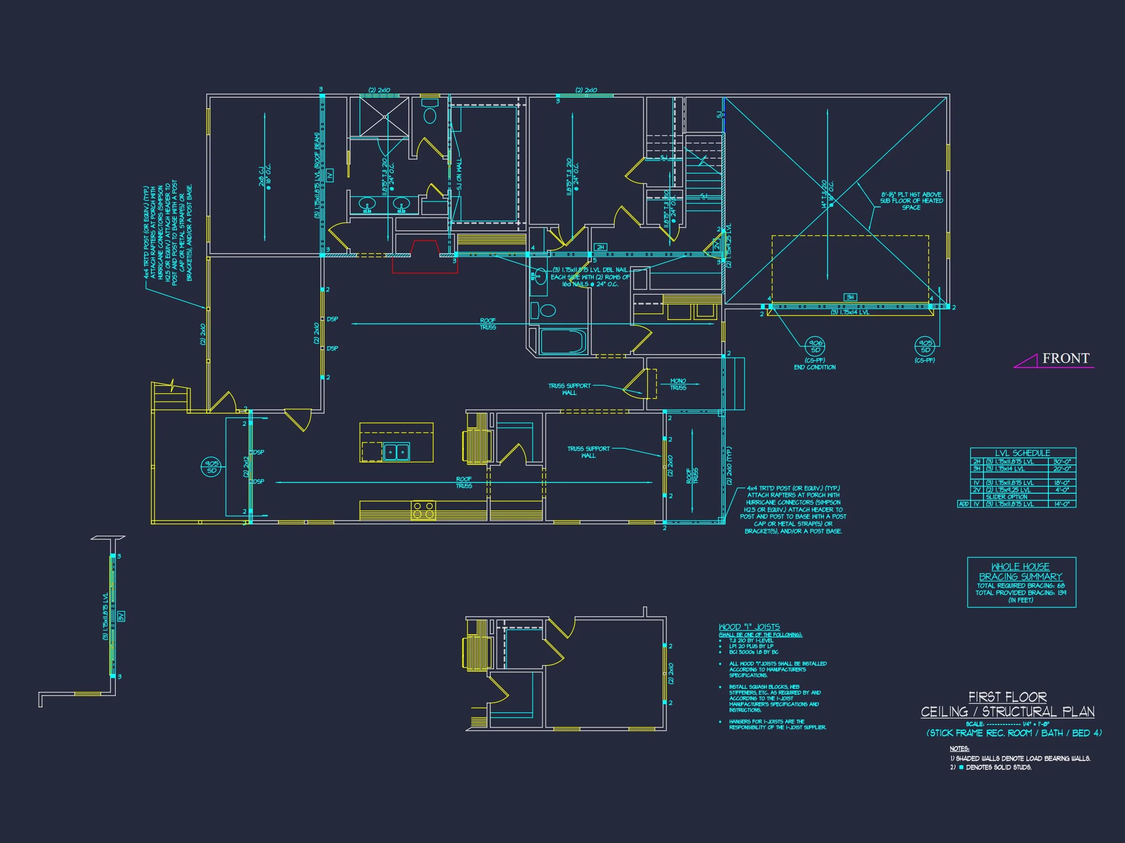 Craftsman house Plan with 1.5 Floors and CAD Blueprint Designs