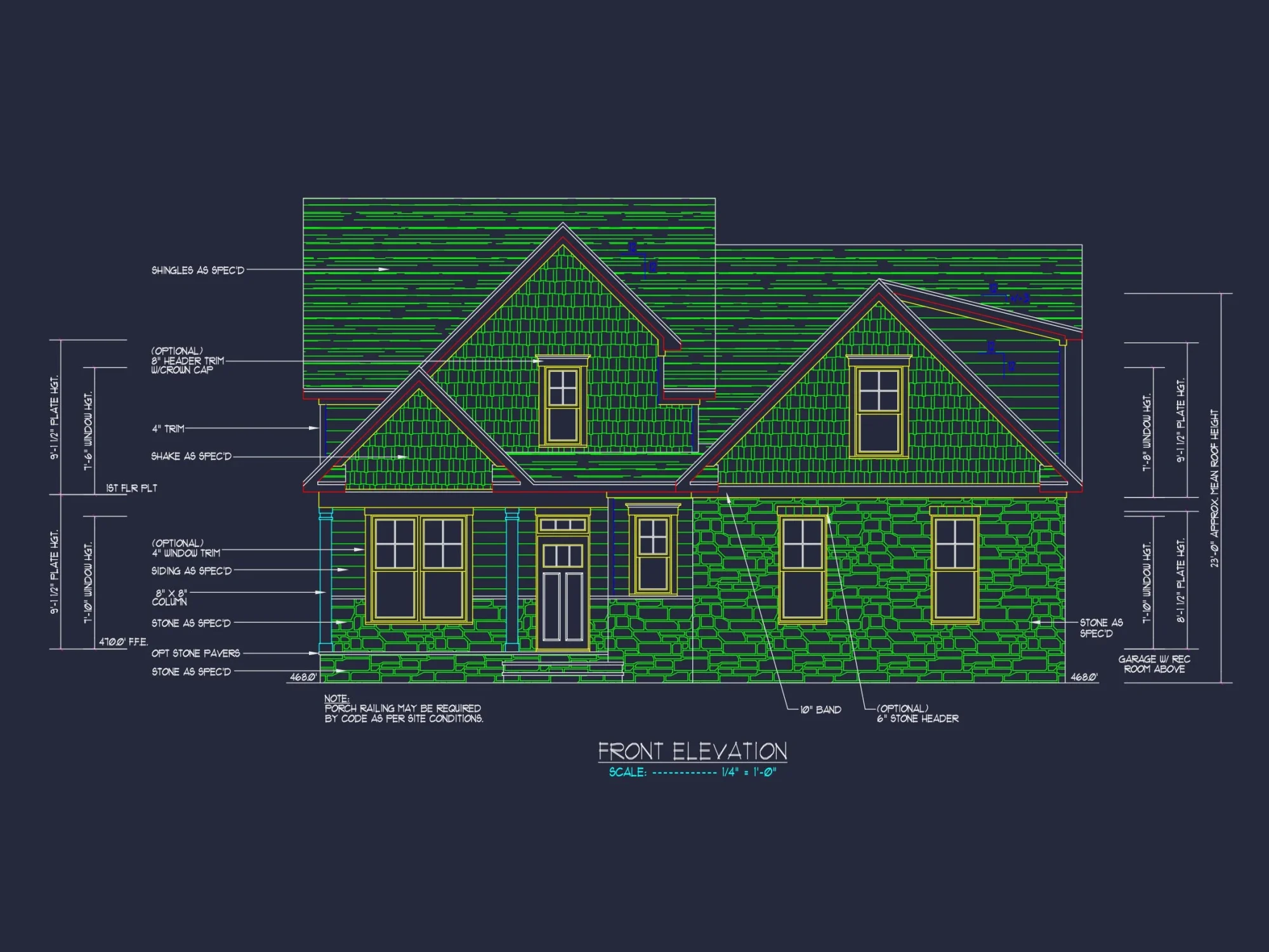 Craftsman house Plan with 1.5 Floors and CAD Blueprint Designs