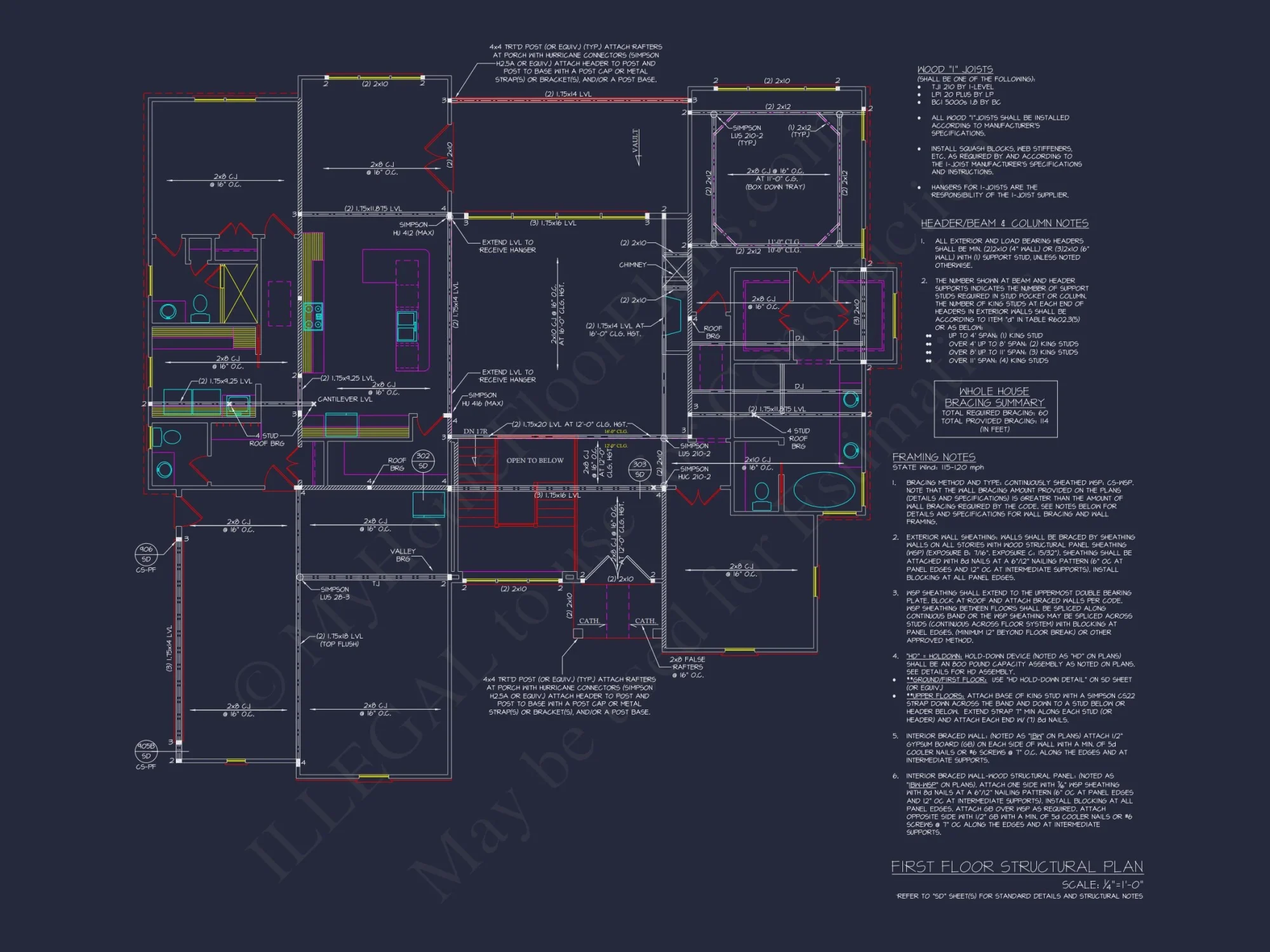 Craftsman house Floor Plan with Open Design & CAD Blueprint