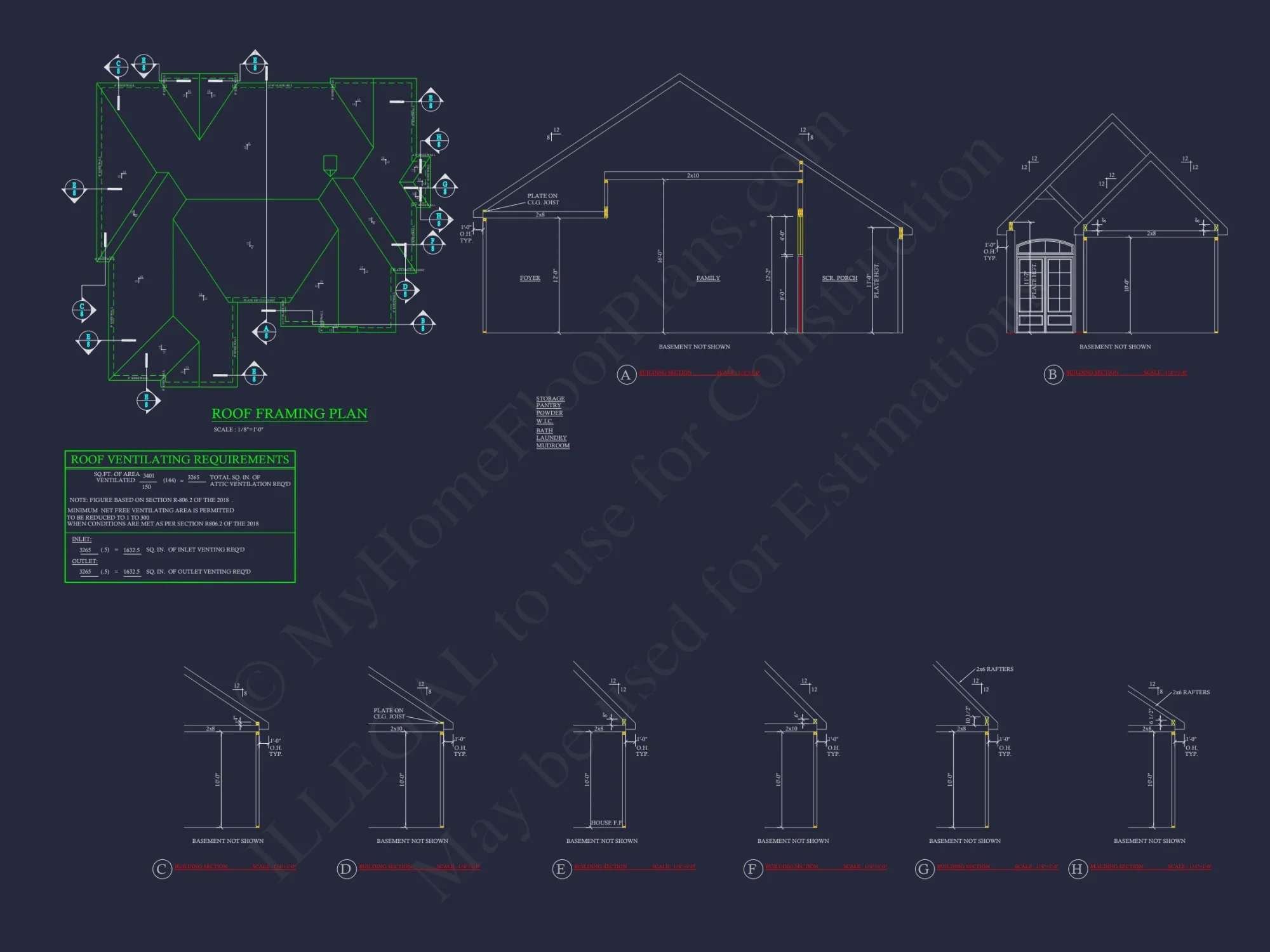 Craftsman house Floor Plan with Open Design & CAD Blueprint