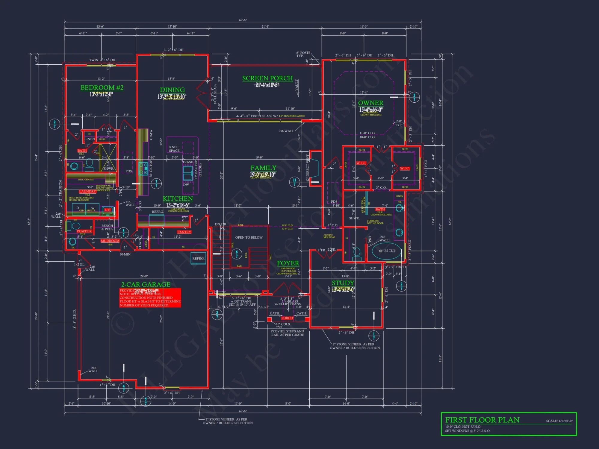 Craftsman house Floor Plan with Open Design & CAD Blueprint