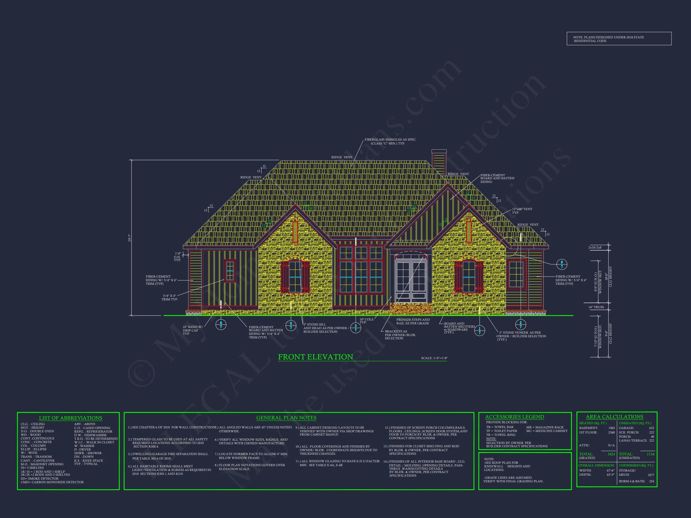 Craftsman house Floor Plan with Open Design & CAD Blueprint