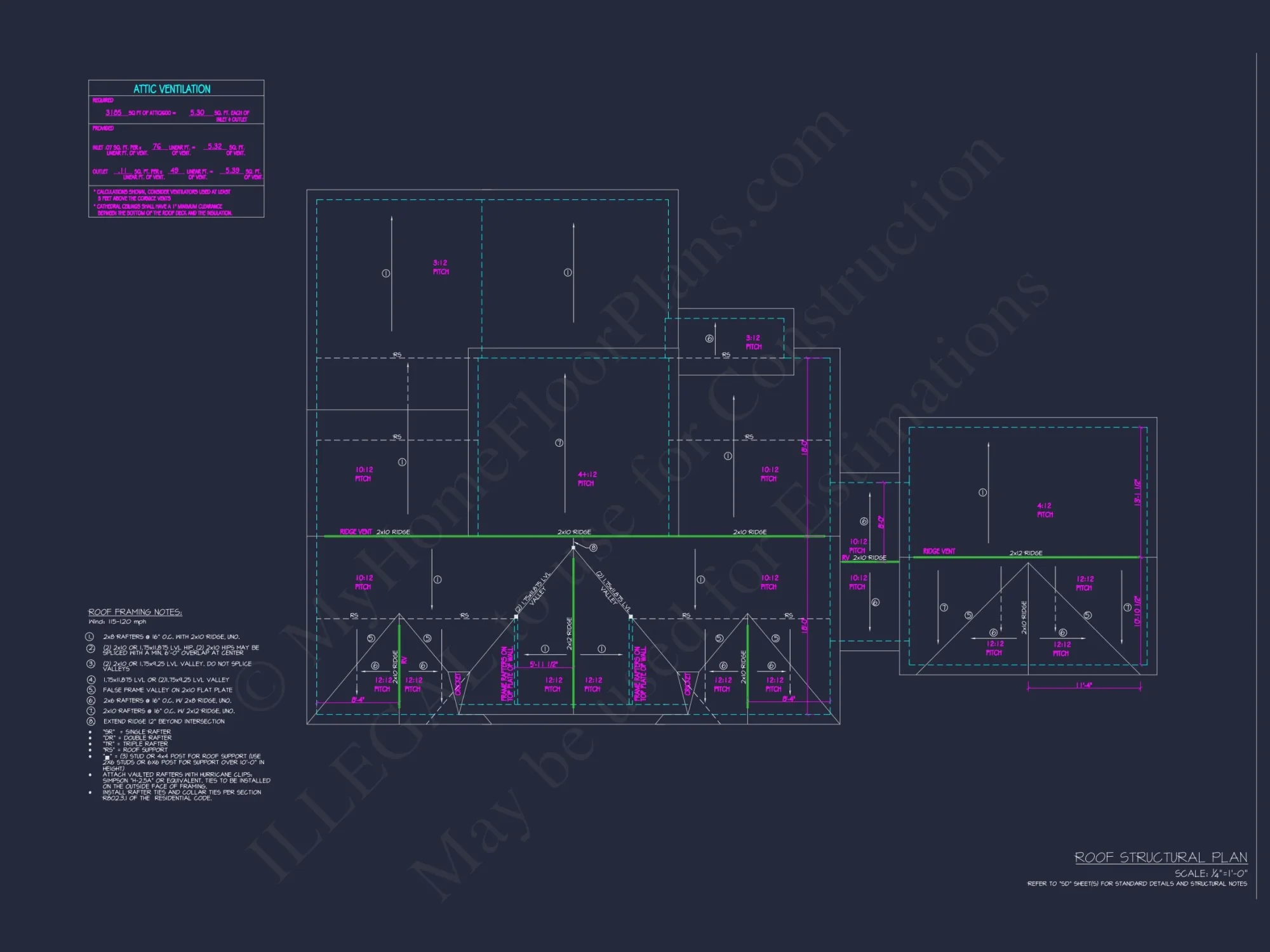 Craftsman house Floor Plan with 4 Beds, CAD Designs & Blueprint