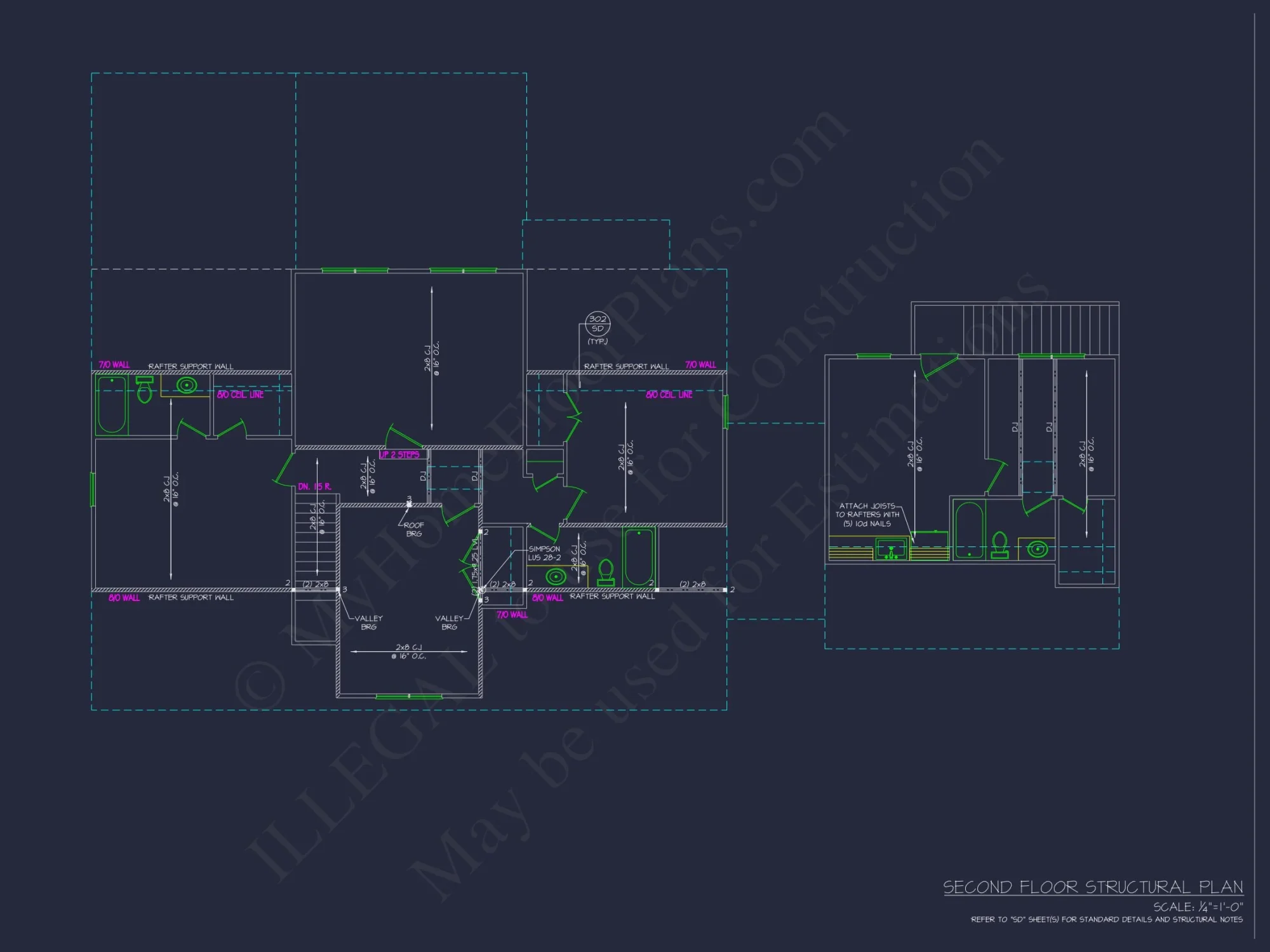 Craftsman house Floor Plan with 4 Beds, CAD Designs & Blueprint