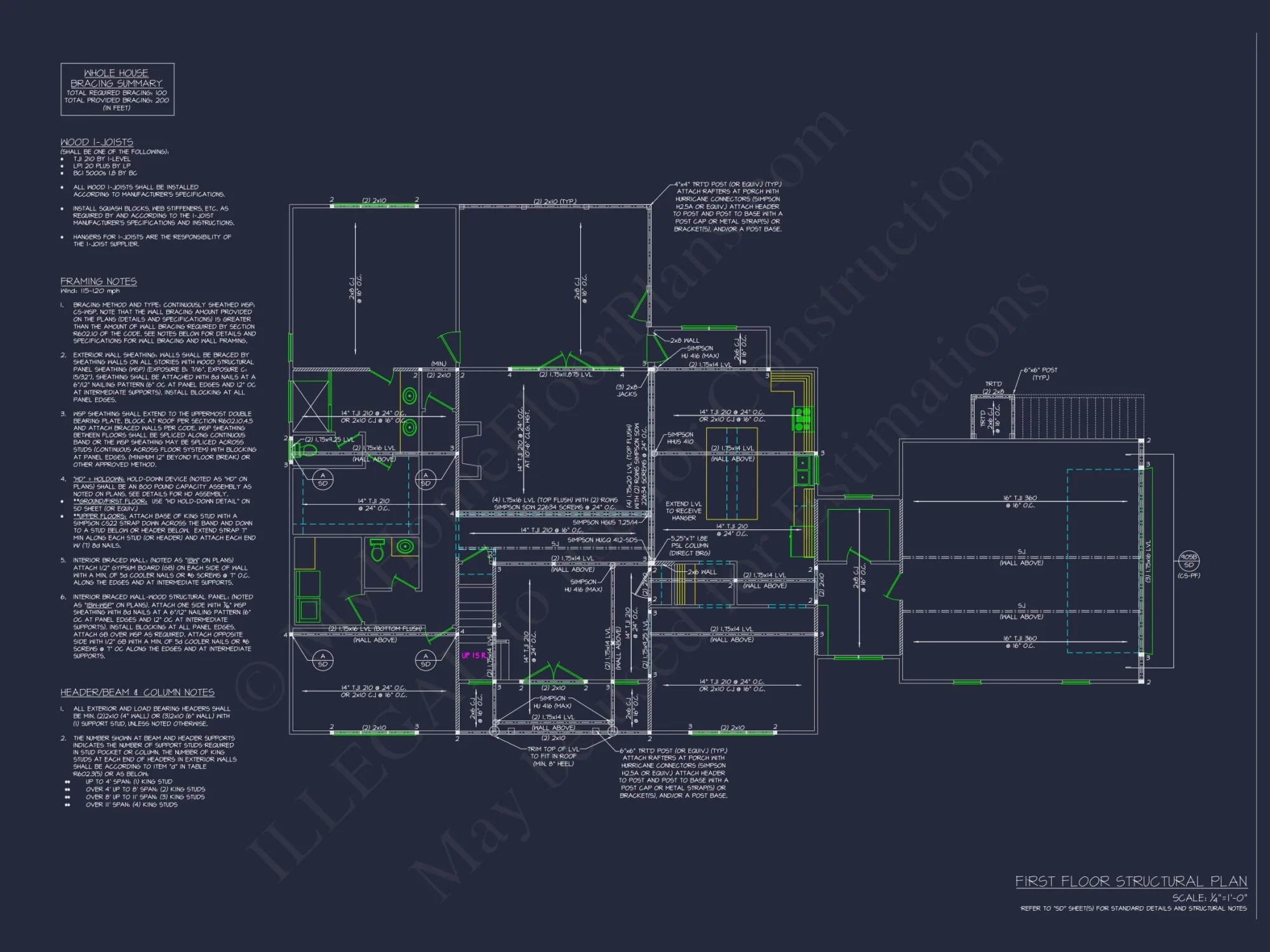 Craftsman house Floor Plan with 4 Beds, CAD Designs & Blueprint