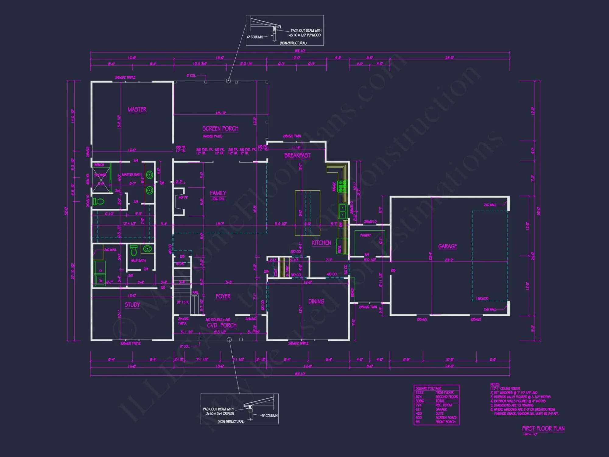Craftsman house Floor Plan with 4 Beds, CAD Designs & Blueprint