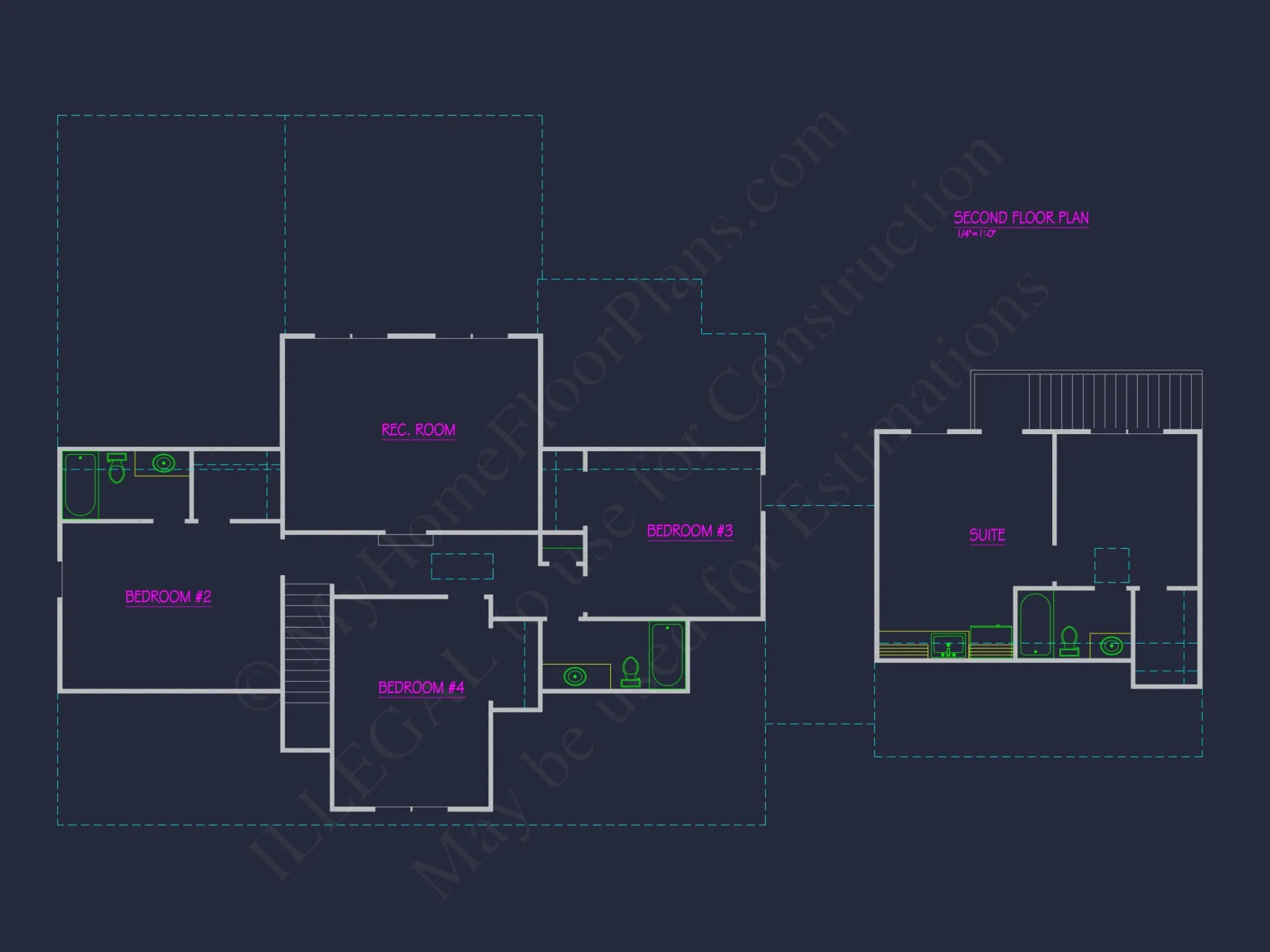 Craftsman house Floor Plan with 4 Beds, CAD Designs & Blueprint