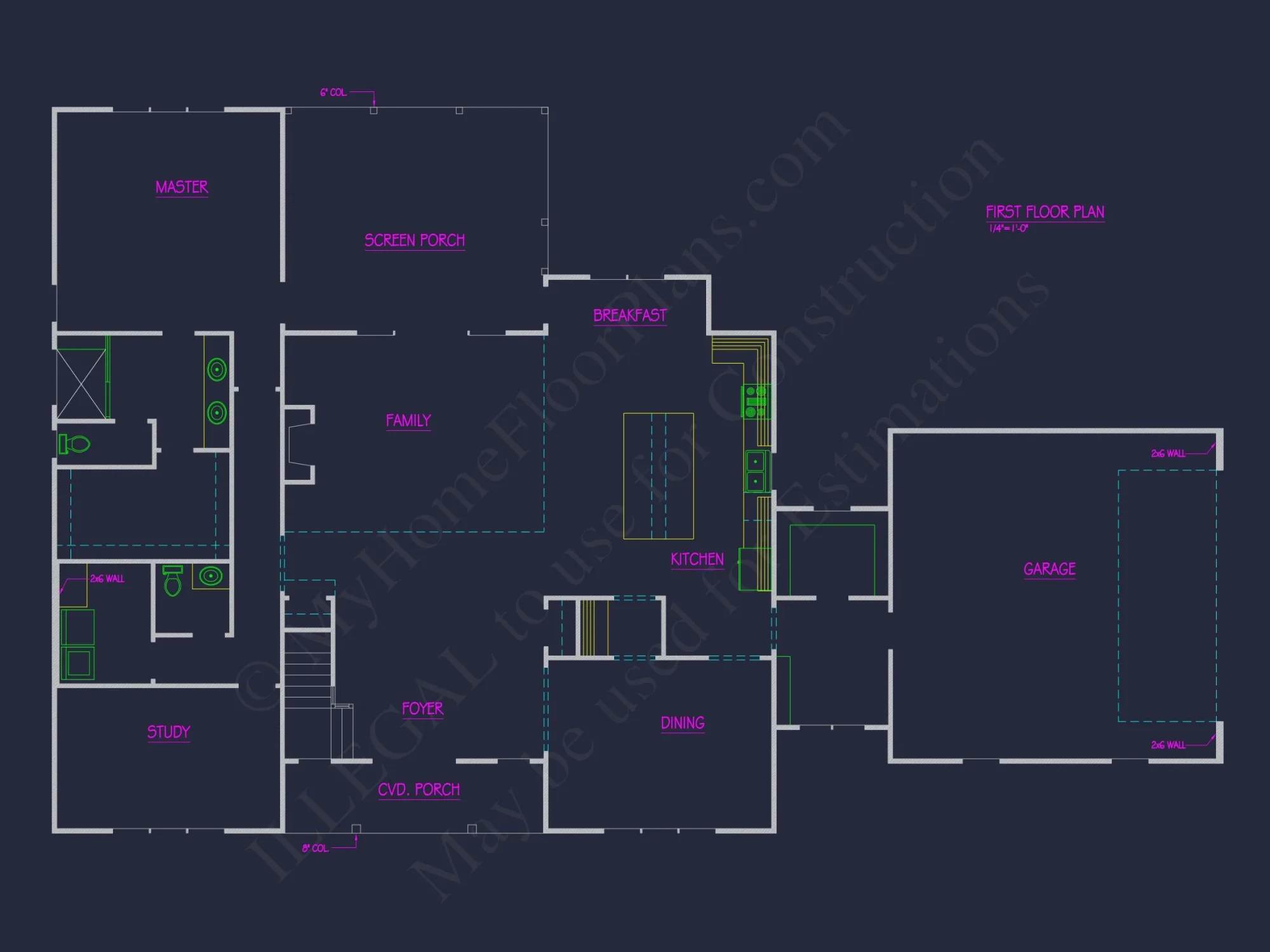 Craftsman house Floor Plan with 4 Beds, CAD Designs & Blueprint