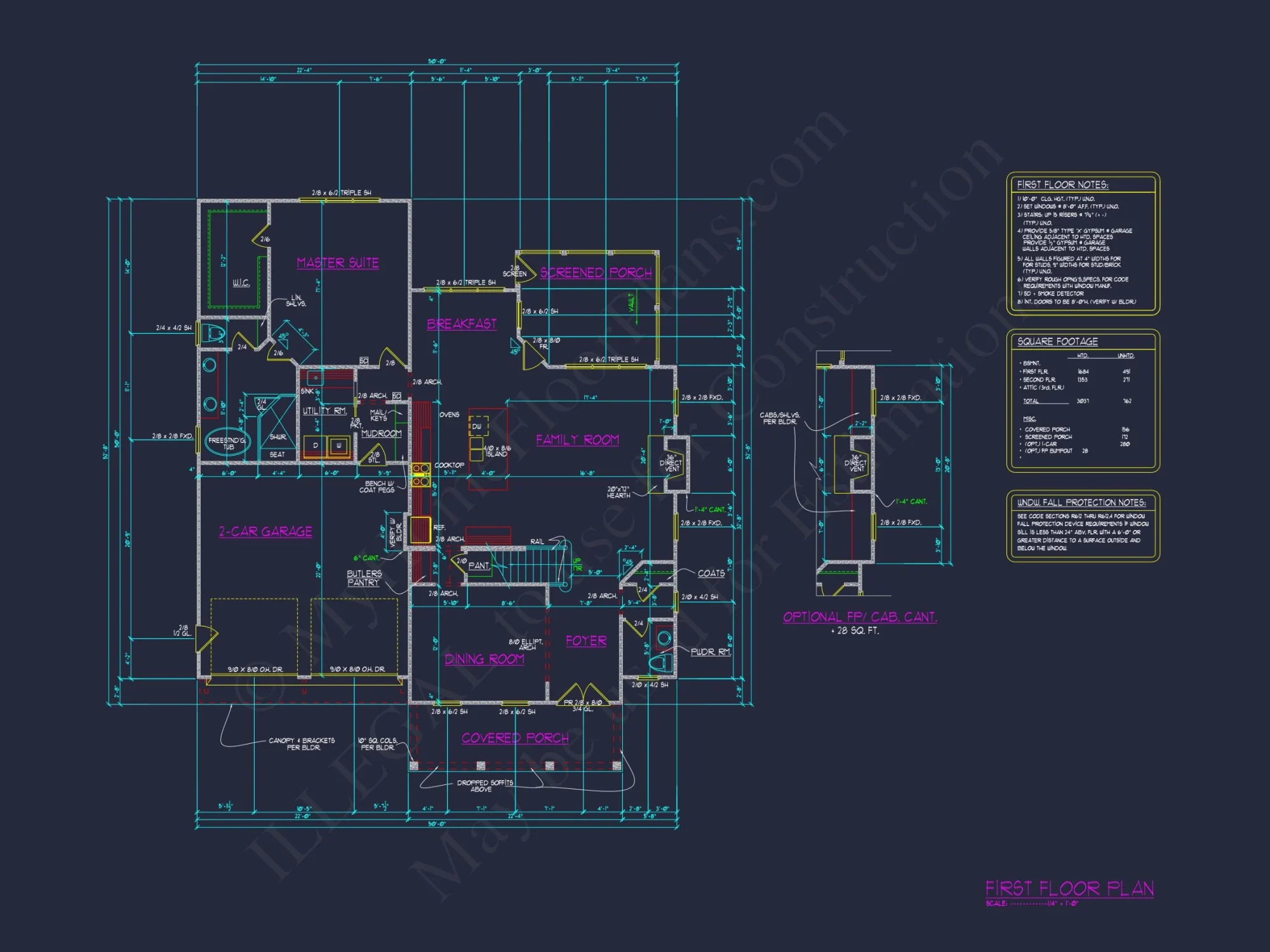 Beautiful Southern house Floor Plan with 2 Stories and CAD Designs
