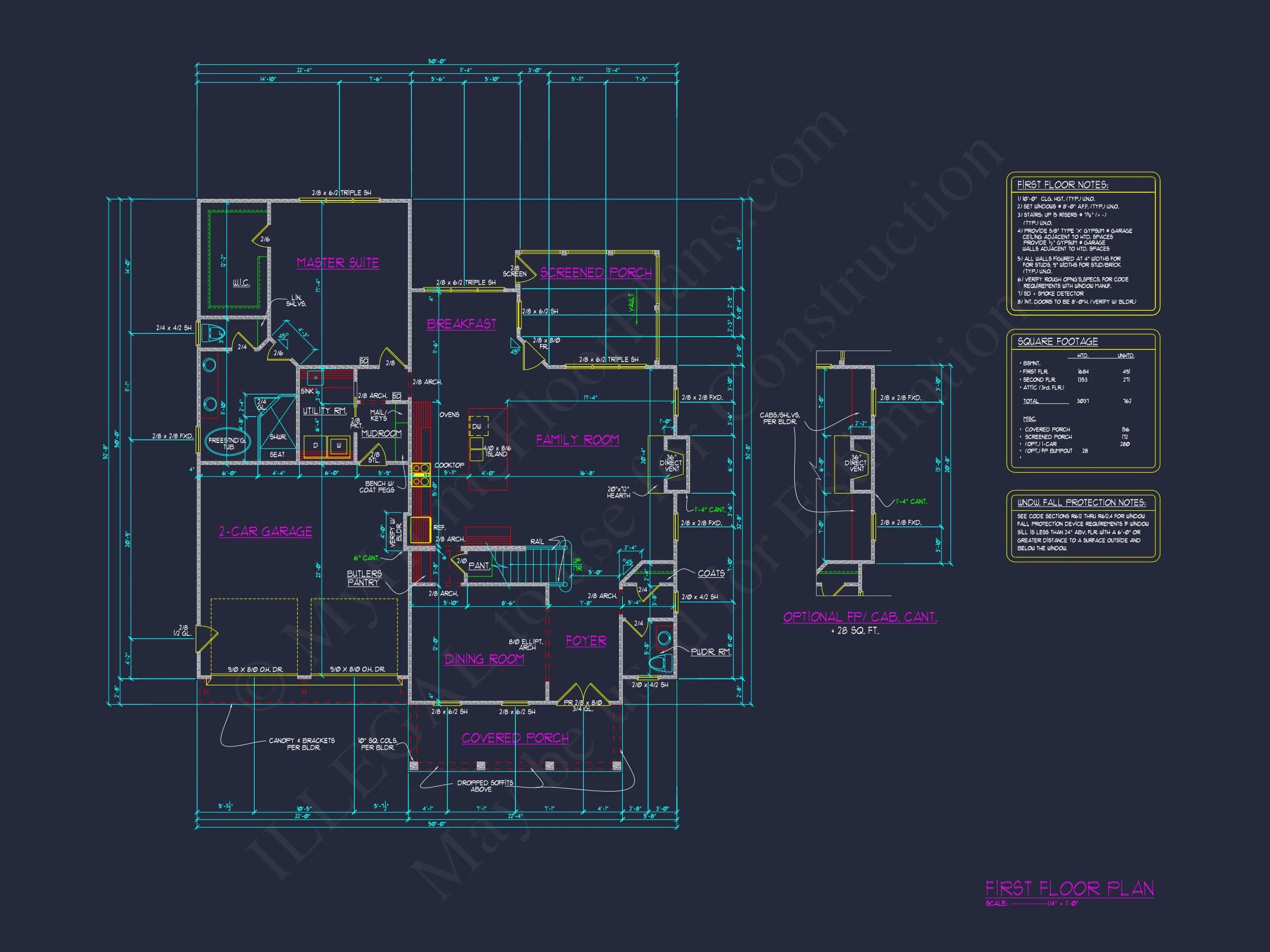 Beautiful Southern house Floor Plan with 2 Stories and CAD Designs