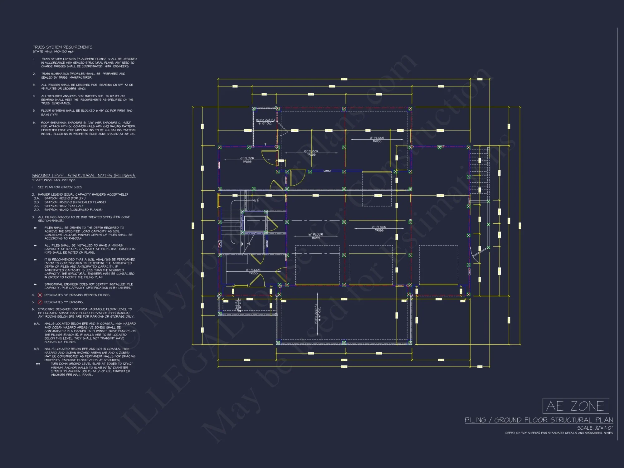Modern Coastal house Plan with Blueprint Designs & CAD Files