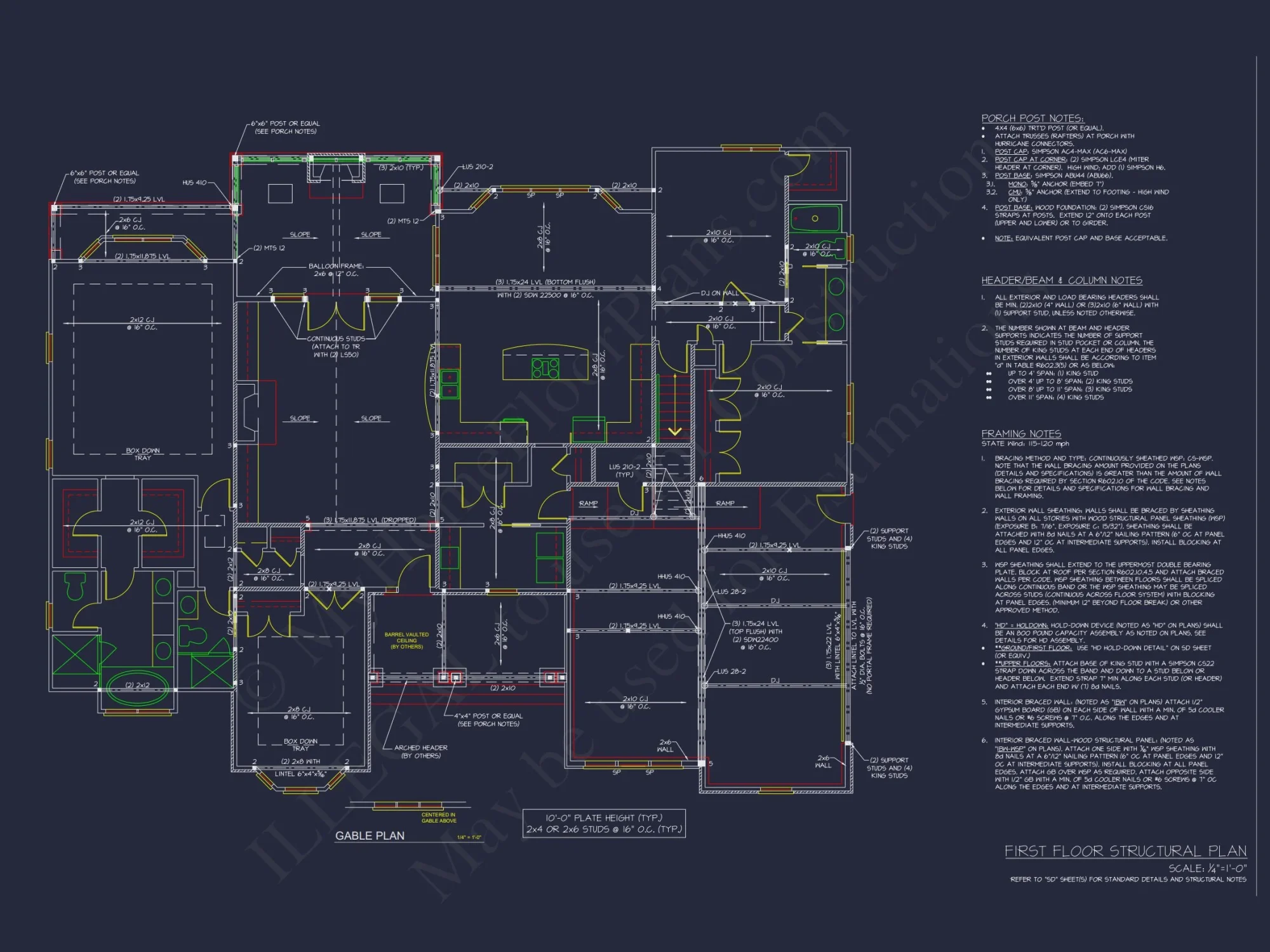 Craftsman house Plan with 3 Bedrooms, CAD Floor Blueprint