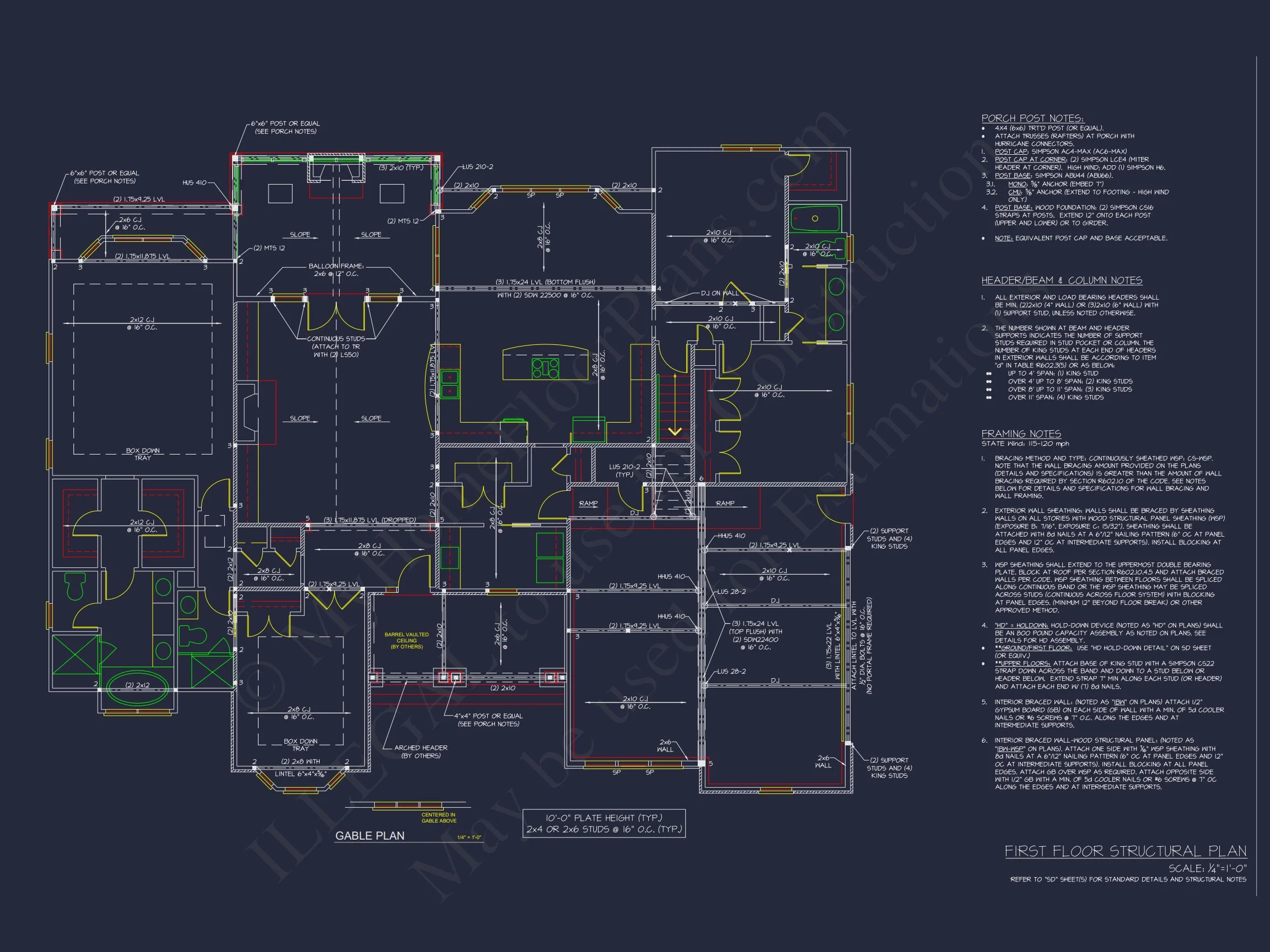 Craftsman house Plan with 3 Bedrooms, CAD Floor Blueprint