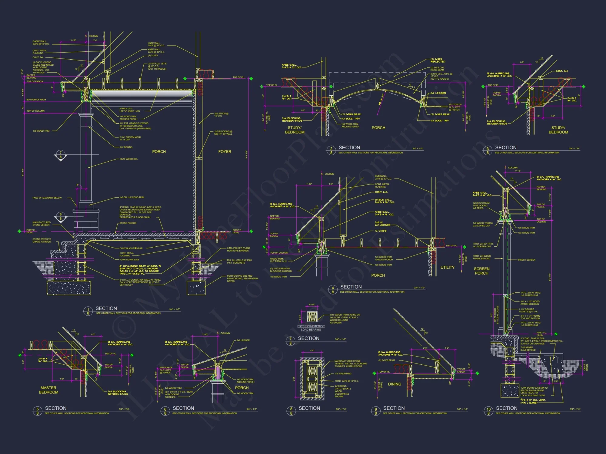 Craftsman house Plan with 3 Bedrooms, CAD Floor Blueprint