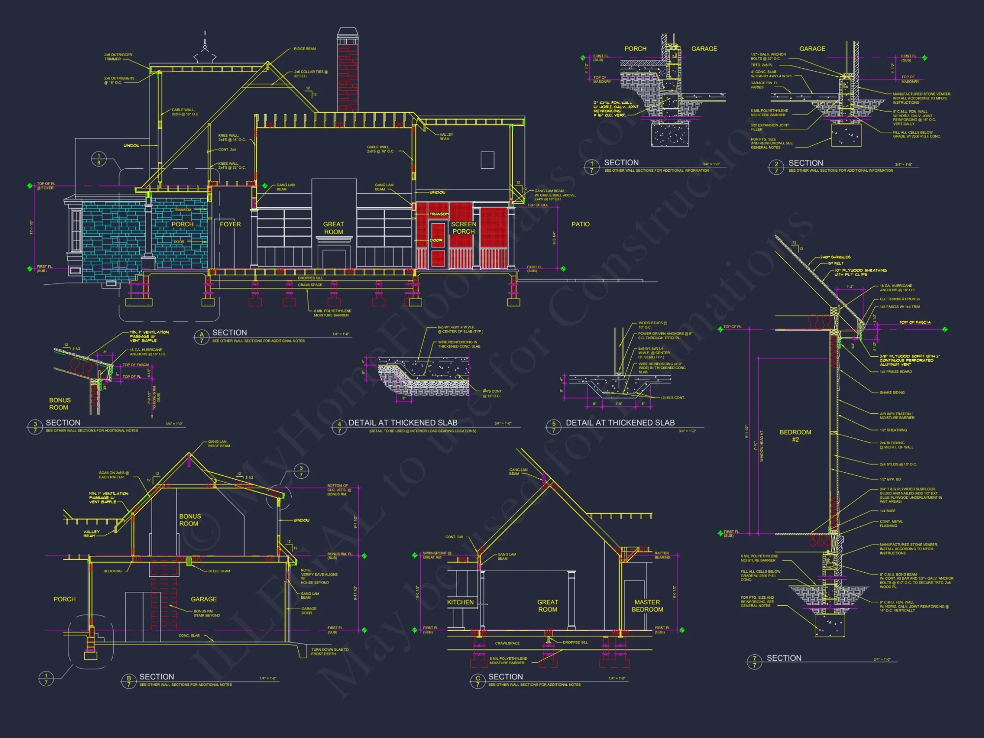 Craftsman house Plan with 3 Bedrooms, CAD Floor Blueprint