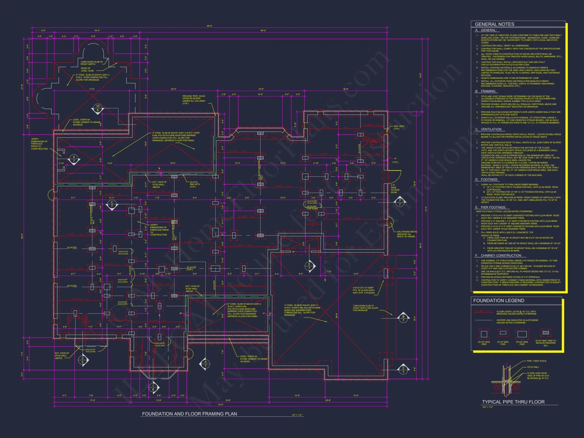 Craftsman house Plan with 3 Bedrooms, CAD Floor Blueprint