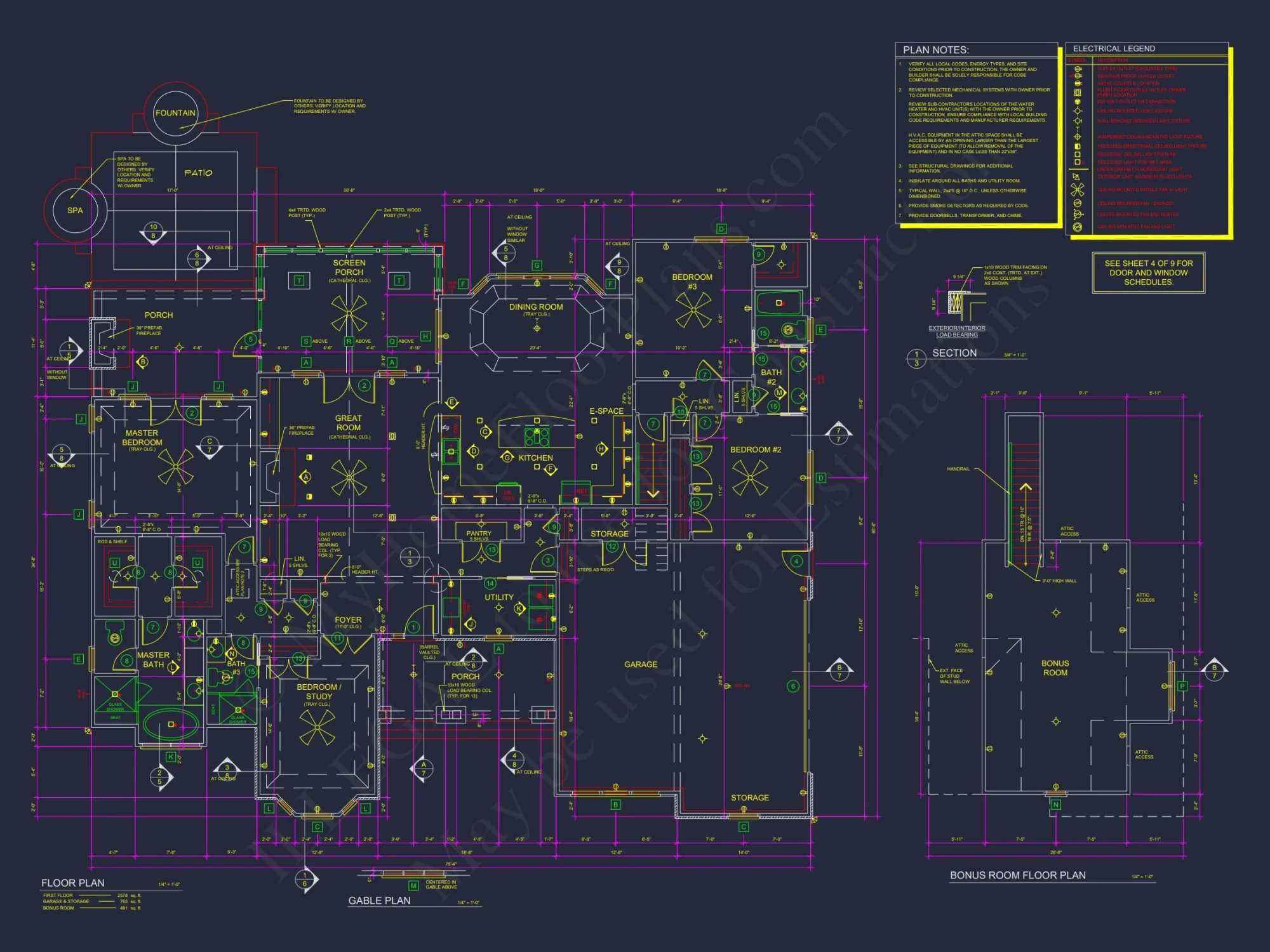 Craftsman house Plan with 3 Bedrooms, CAD Floor Blueprint