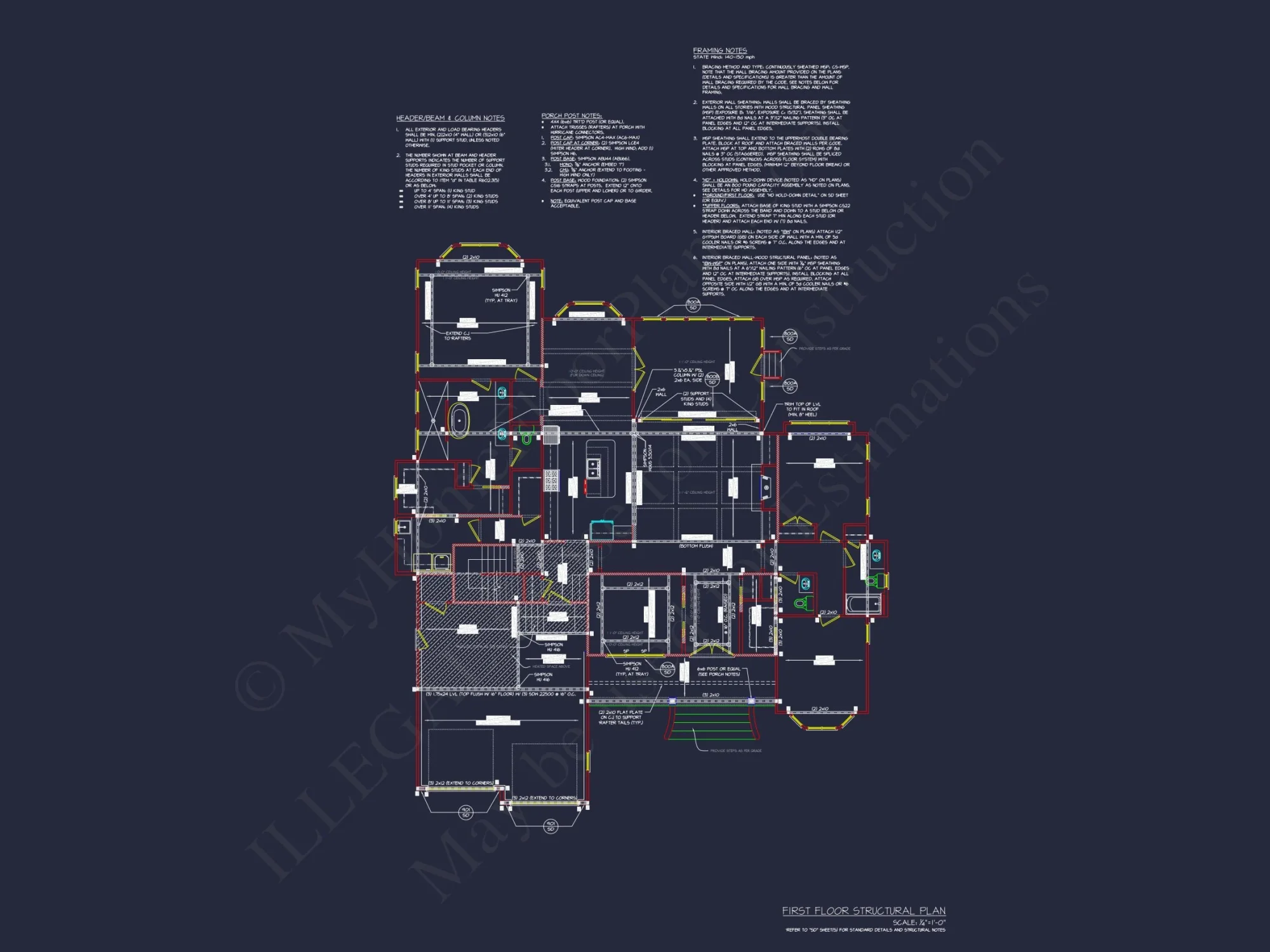 Craftsman house Plan with 2 Floors and 4 Bedrooms – Detailed CAD Designs