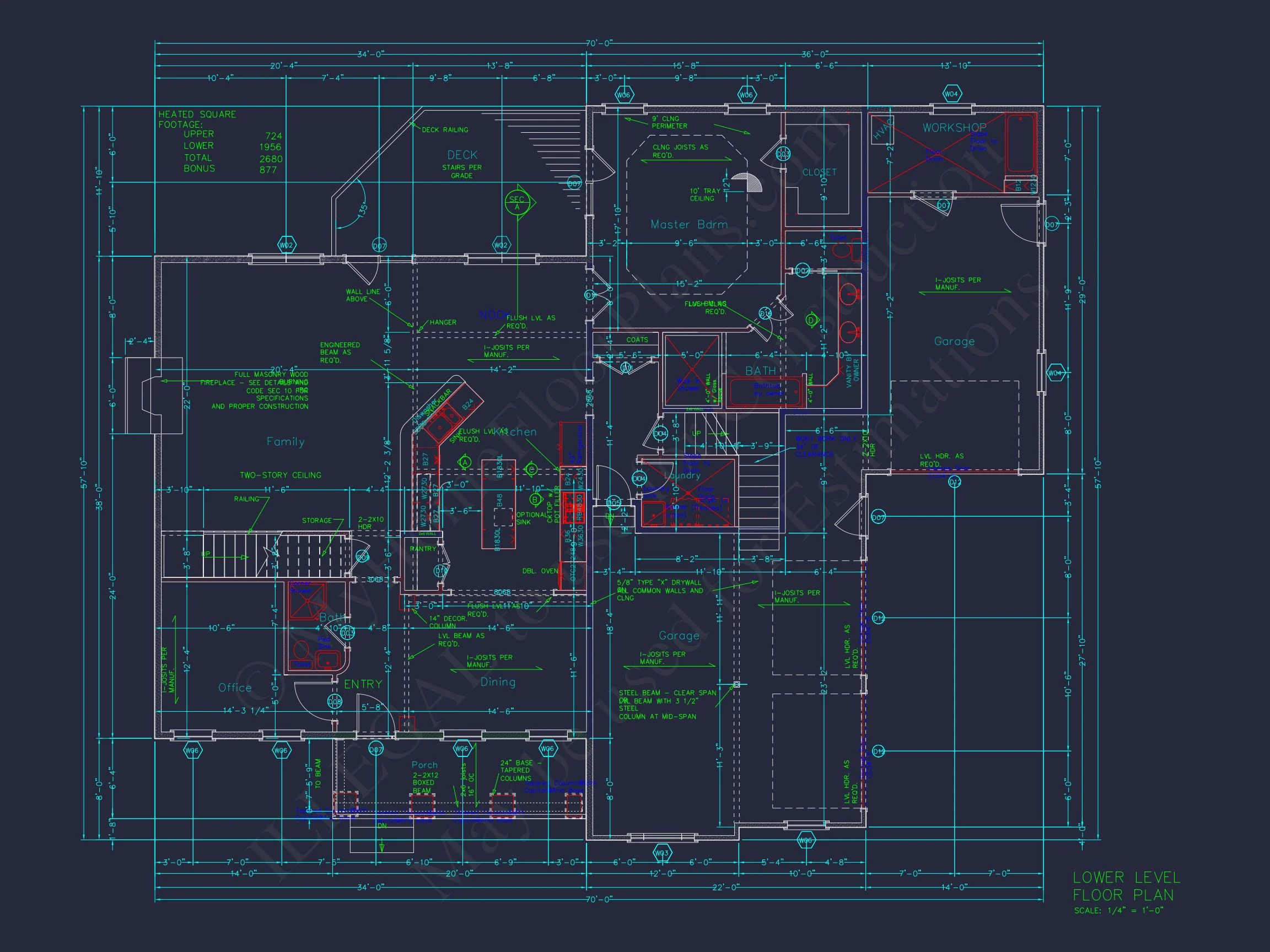 19-1680 HOUSE PLAN - Beautiful Craftsman Floor Plan with Bonus Room and Workshop 7 Beautiful Craftsman Floor Plan with Bonus Room and Workshop