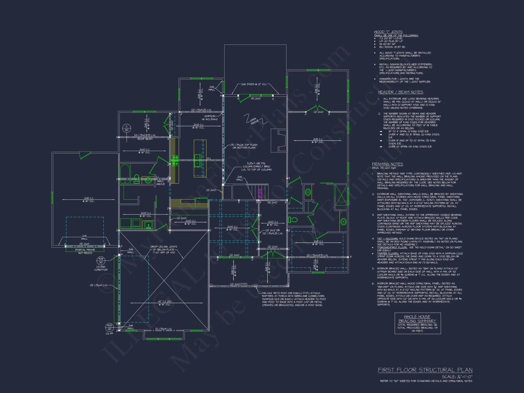 Modern Craftsman house Plan with 2 Floors, CAD Blueprints