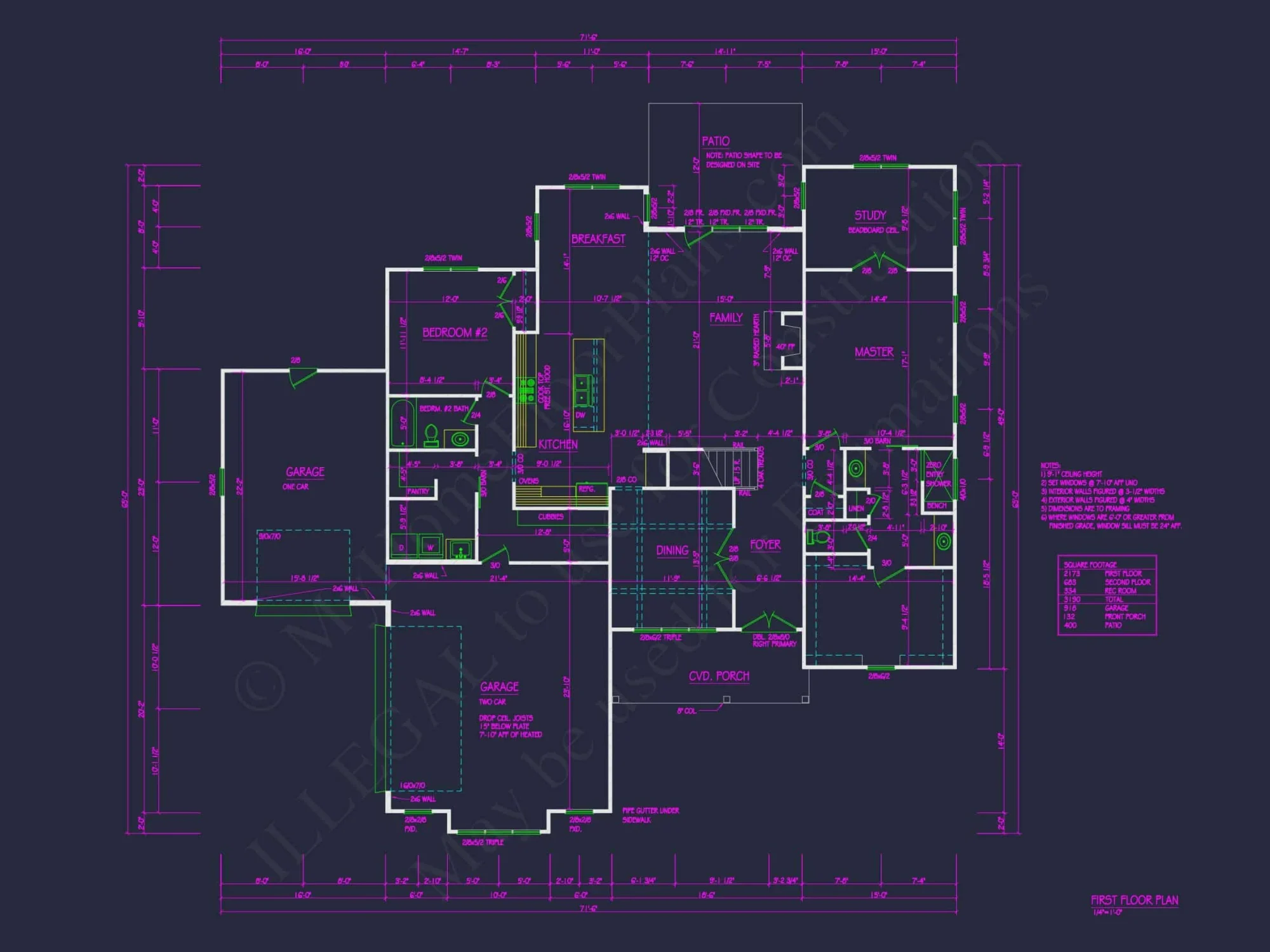 Modern Craftsman house Plan with 2 Floors, CAD Blueprints