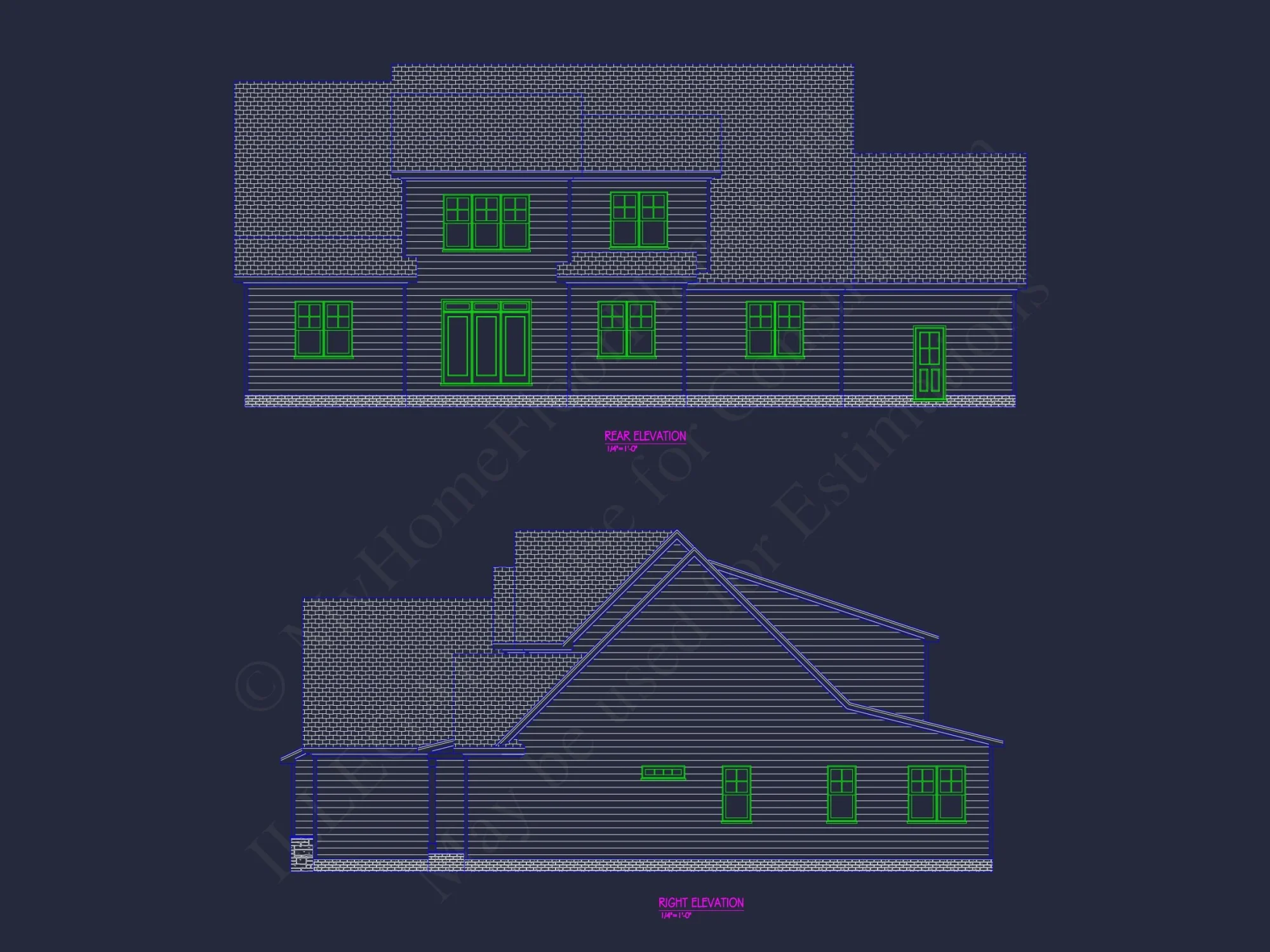 Modern Craftsman house Plan with 2 Floors, CAD Blueprints
