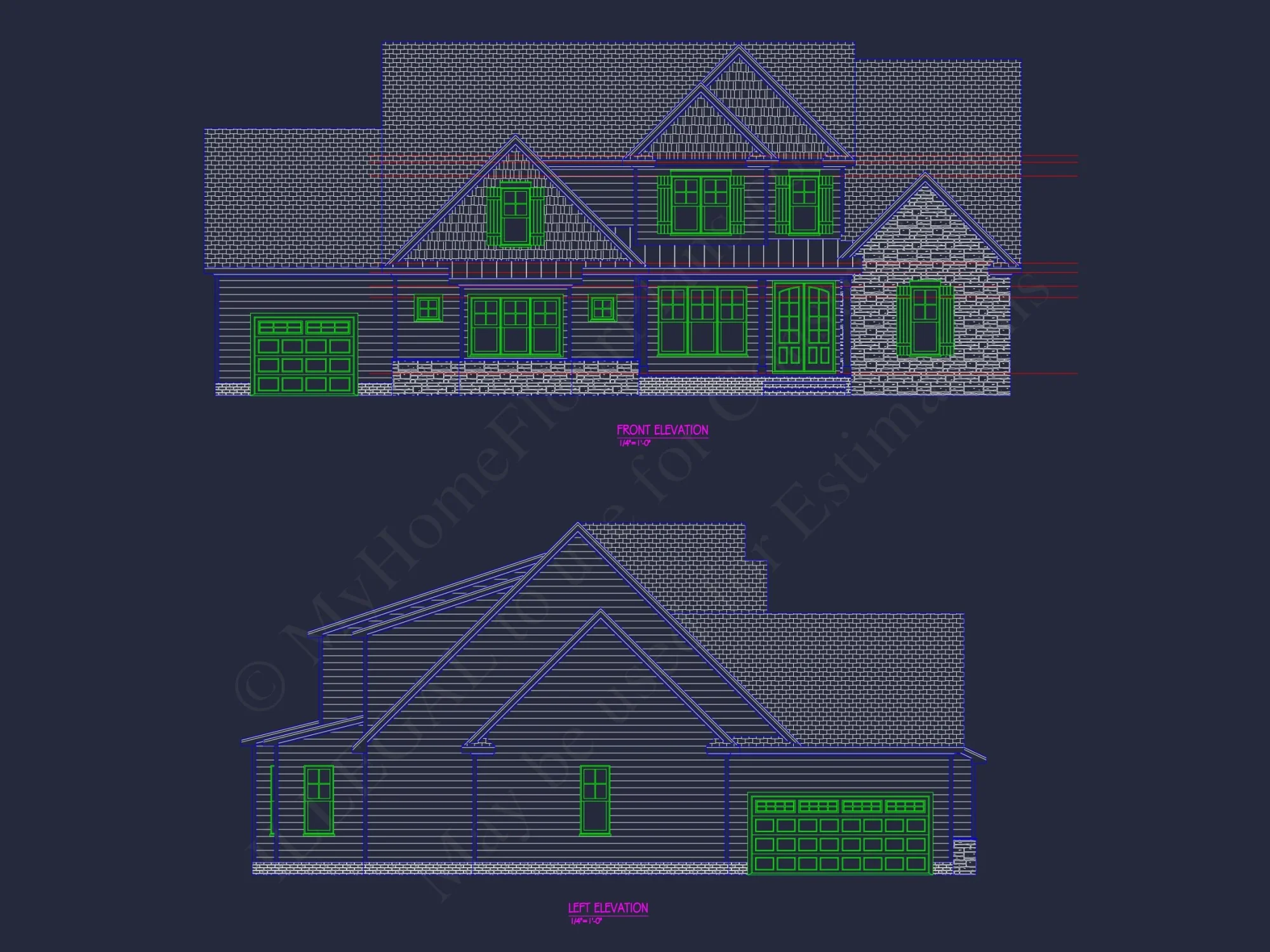 Modern Craftsman house Plan with 2 Floors, CAD Blueprints