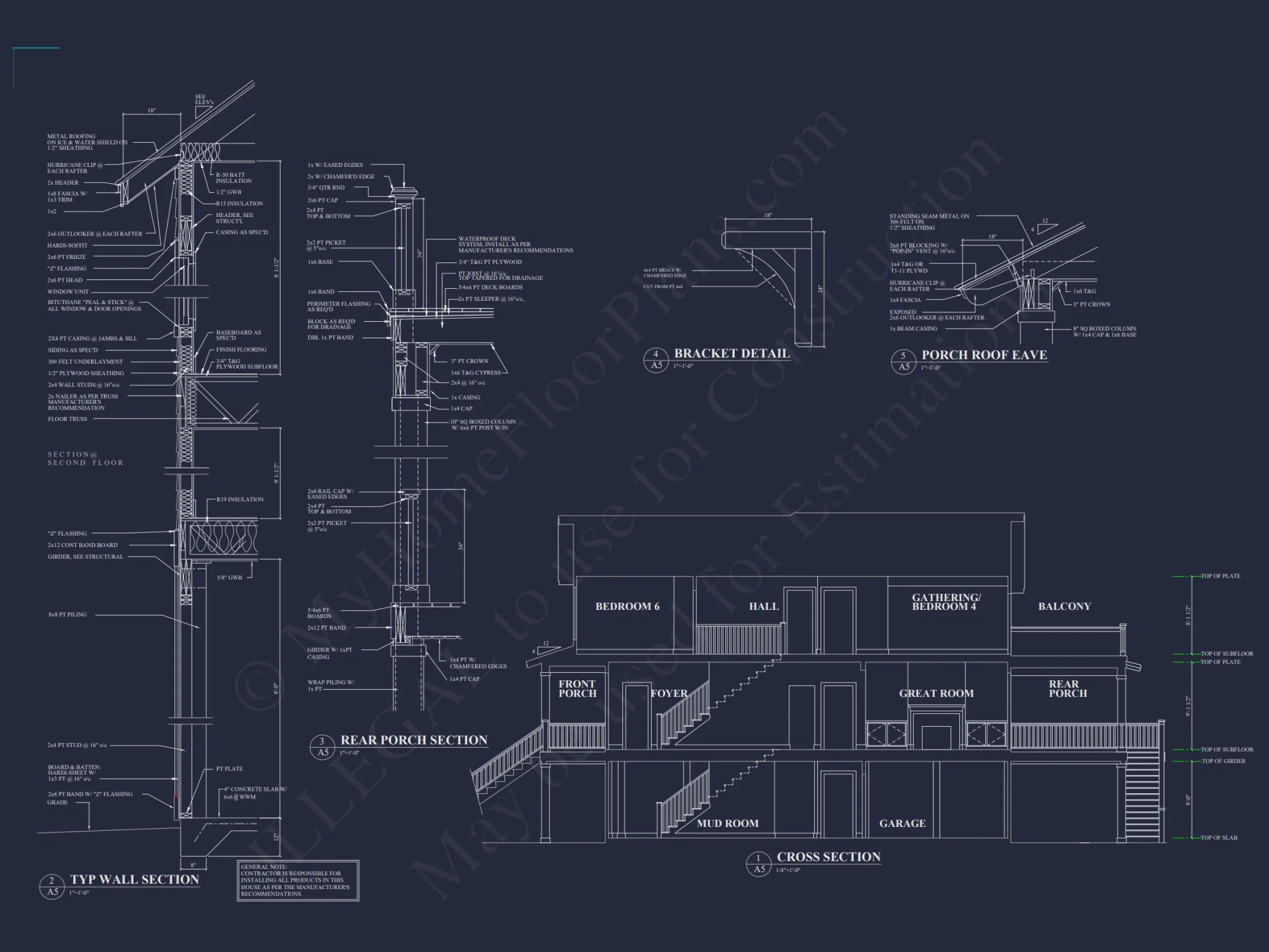 Charming Coastal house Plan with 6 Bedrooms and CAD Designs