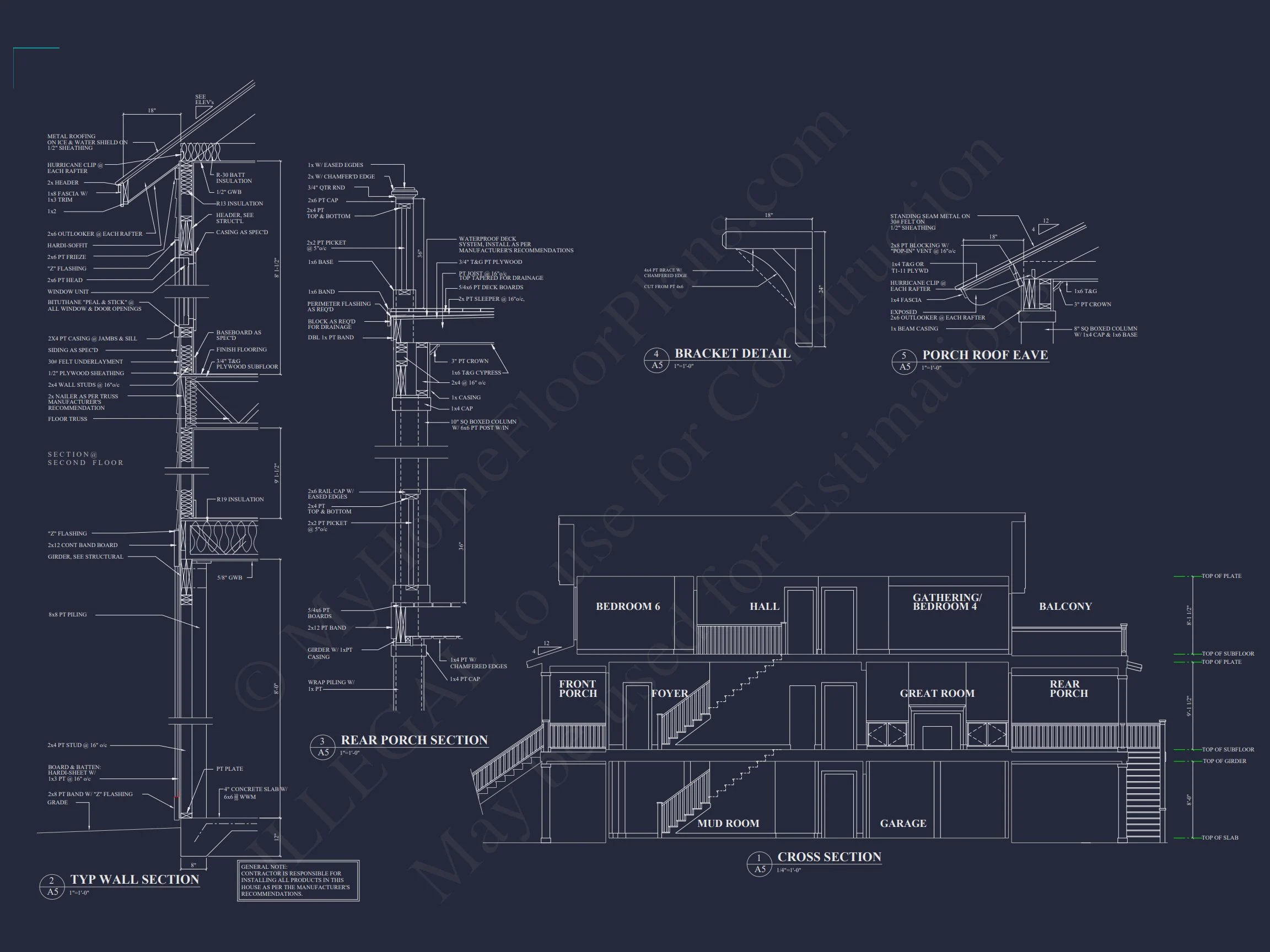 Charming Coastal house Plan with 6 Bedrooms and CAD Designs