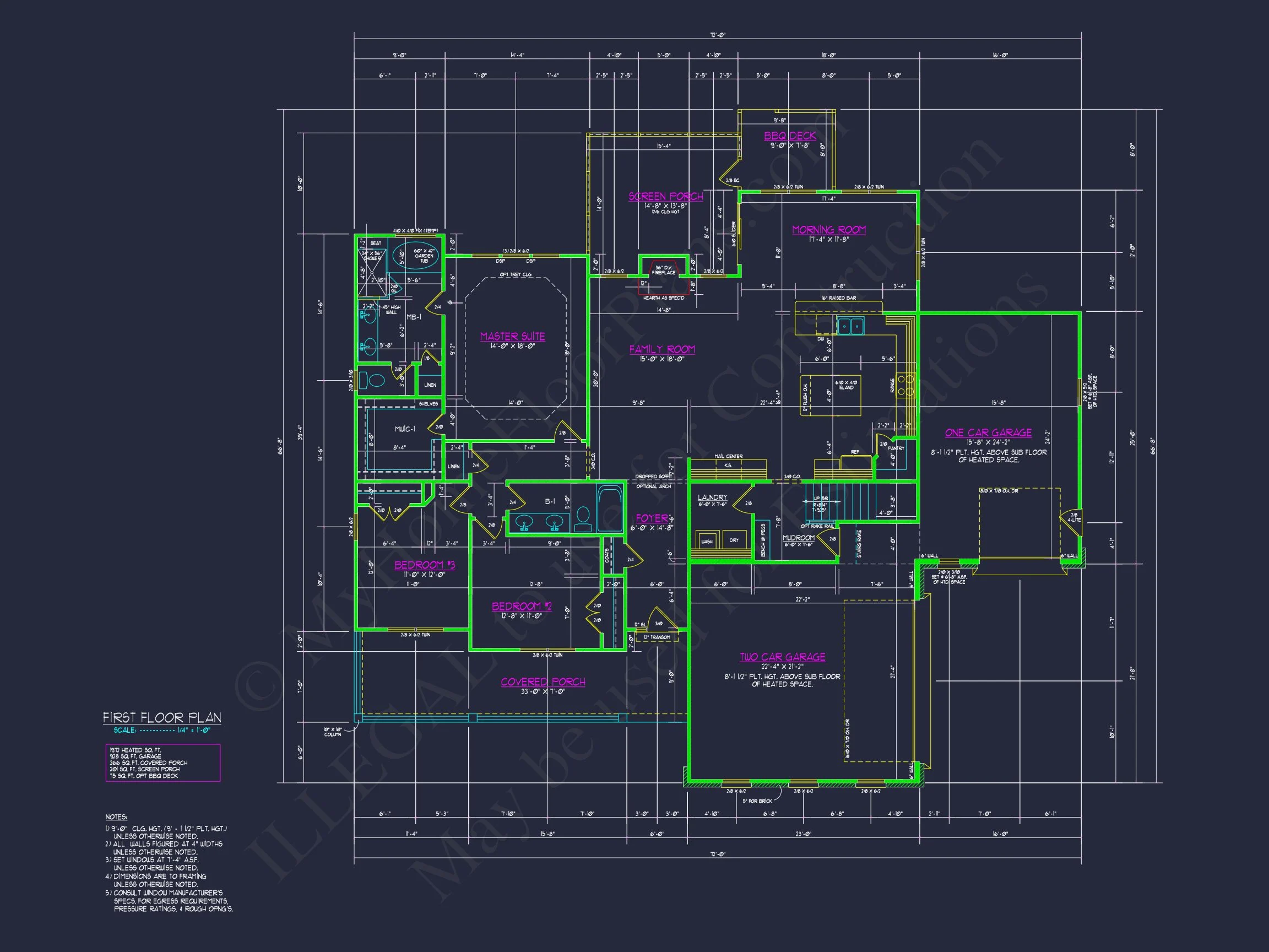 Traditional Craftsman house Plan with 4 Bedrooms and CAD Designs