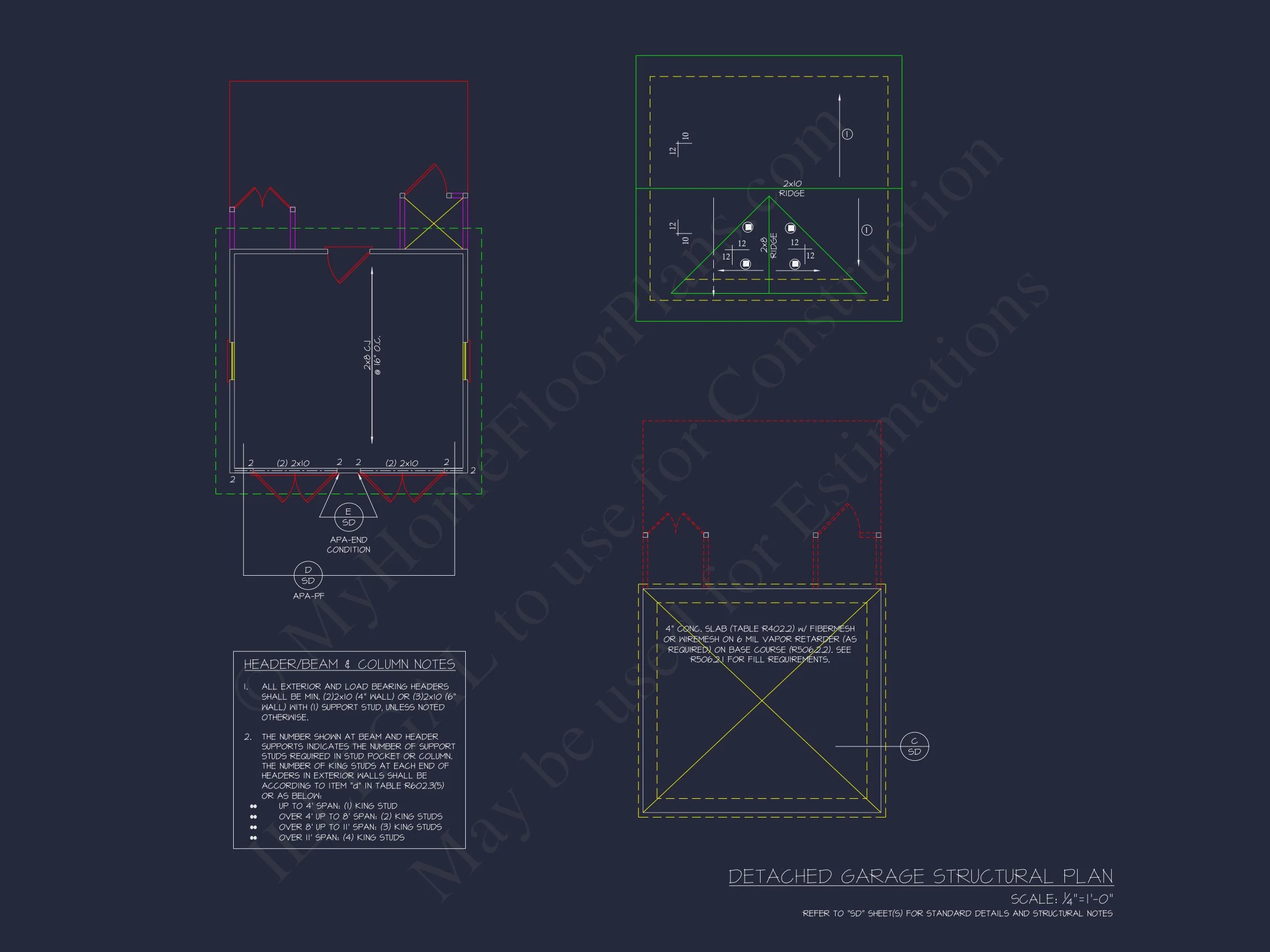 Beach Cottage Floor Plan with Detached Garage and CAD Designs