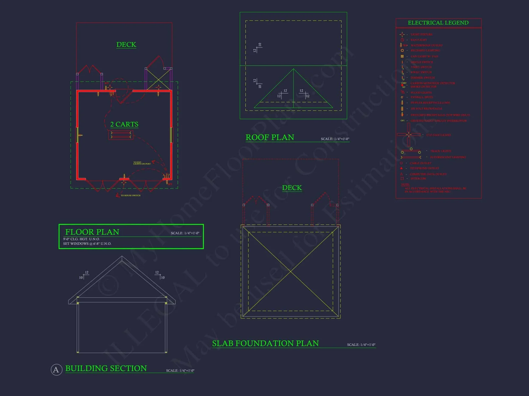 Beach Cottage Floor Plan with Detached Garage and CAD Designs