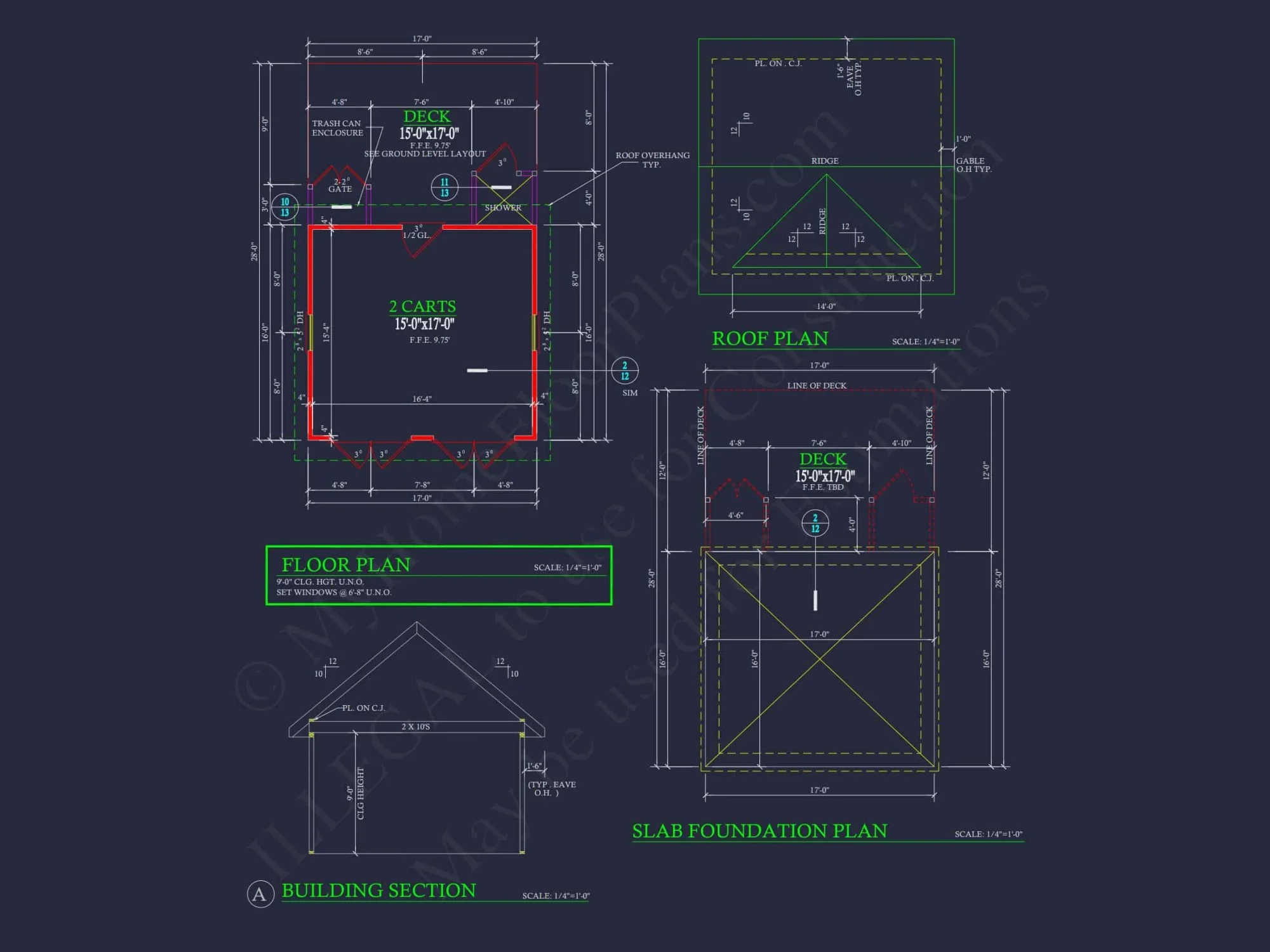 Beach Cottage Floor Plan with Detached Garage and CAD Designs