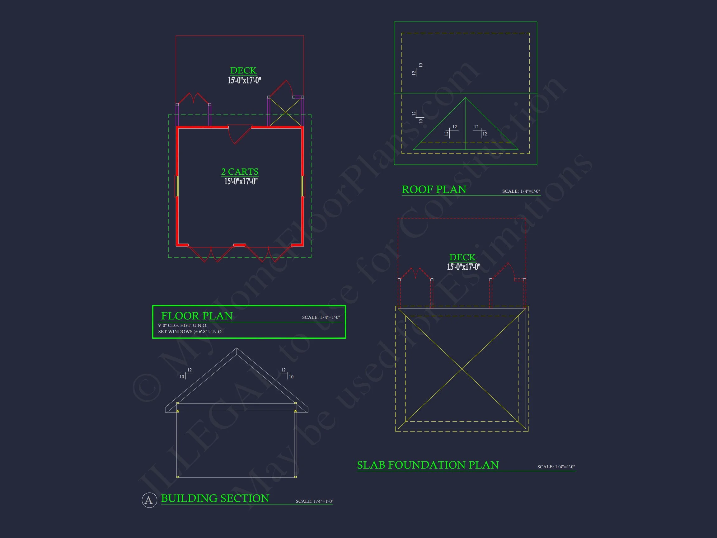 Beach Cottage Floor Plan with Detached Garage and CAD Designs